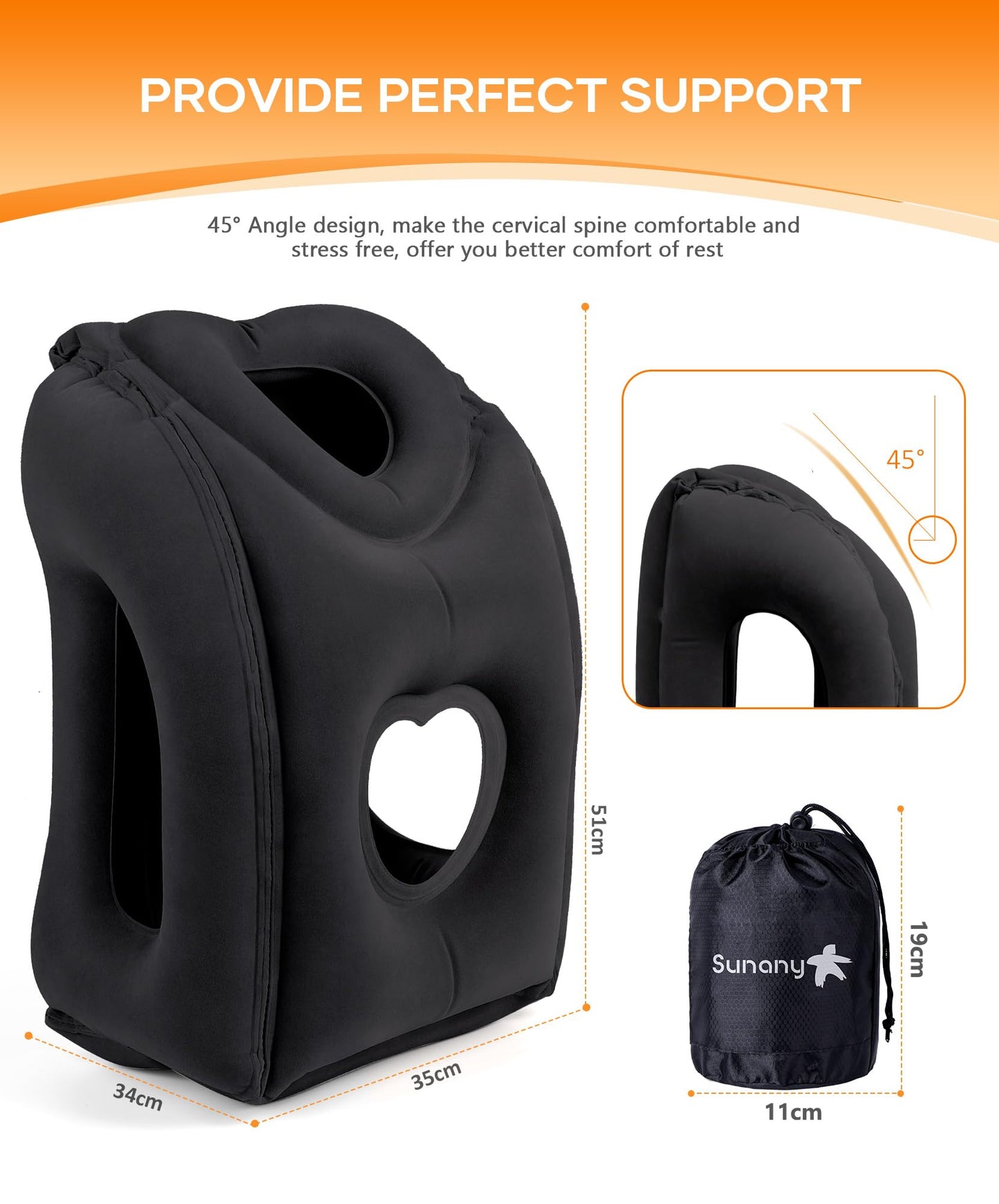 Sunany Travel Pillow, Upgraded Plane Pillow for Long Flights, Inflatable Neck Pillow Used for Airplanes,Cars,Buses,Trains,Office Napping with Eye Mask,Earplugs (Black)