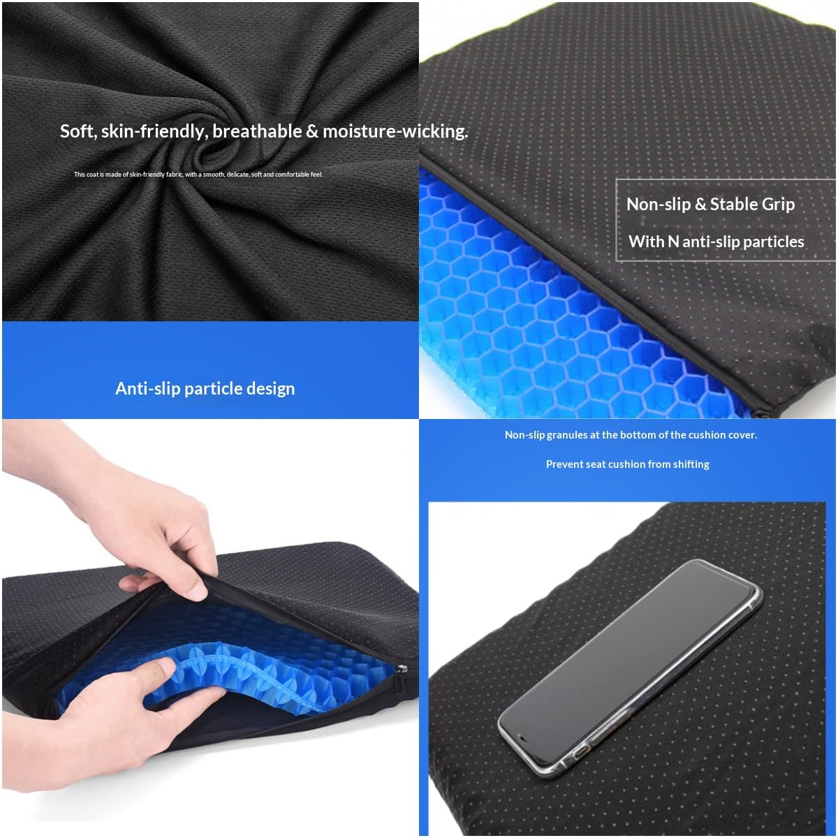 VEADONS Jumbo Gel Seat Cushion for Long Sitting, 20x20x1.9 inch Thick Honeycomb Wheelchair Cushion for Hip & Back Pain Relief, Breathable Non-Slip Chair Pad for Office, Car & Recliner