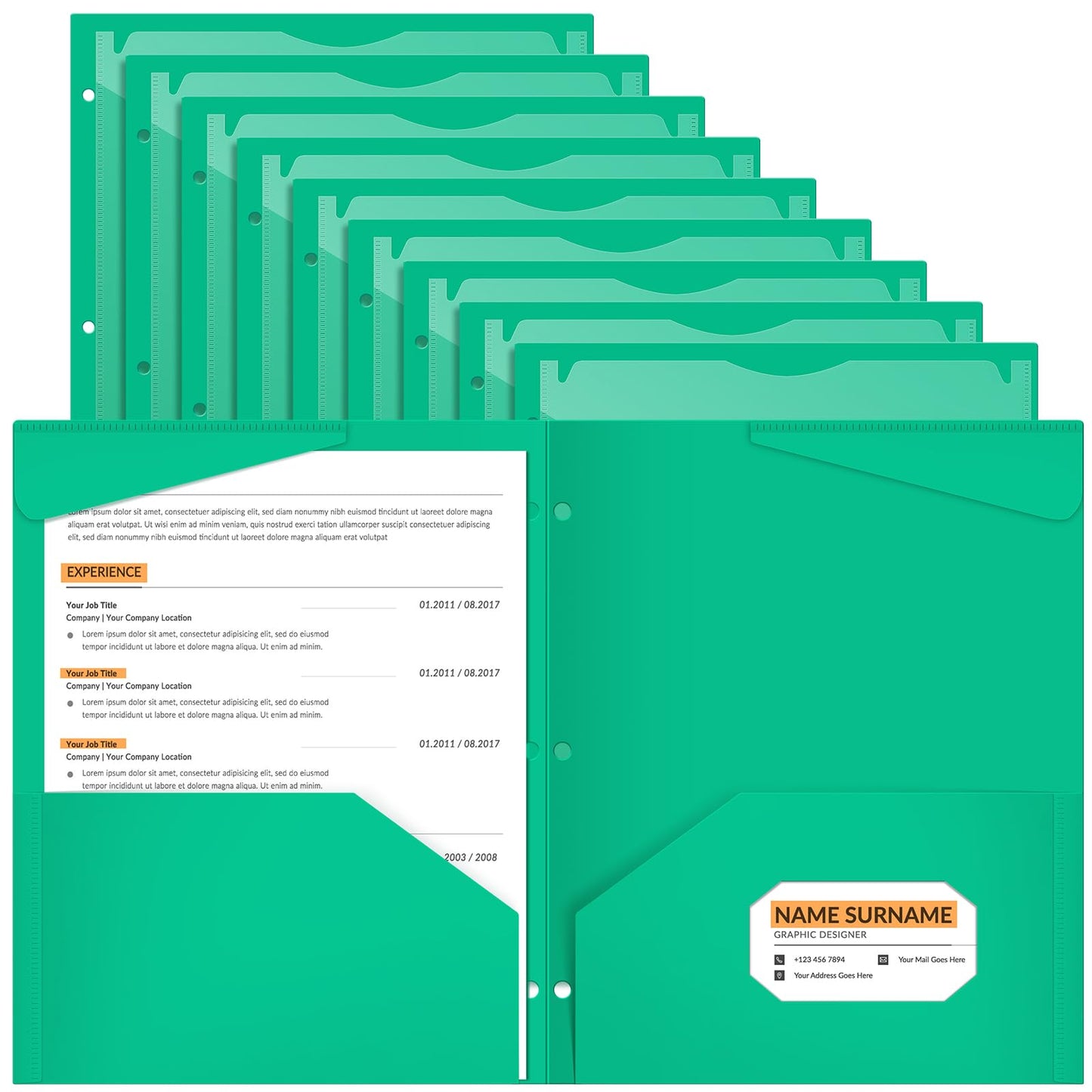 Henoyso 36 Pcs Green Plastic Folders with 2 Pockets and Clear Front Pocket 3 Holes for 3-Ring Binder Durable Poly Folder for School, Office & Home Organization