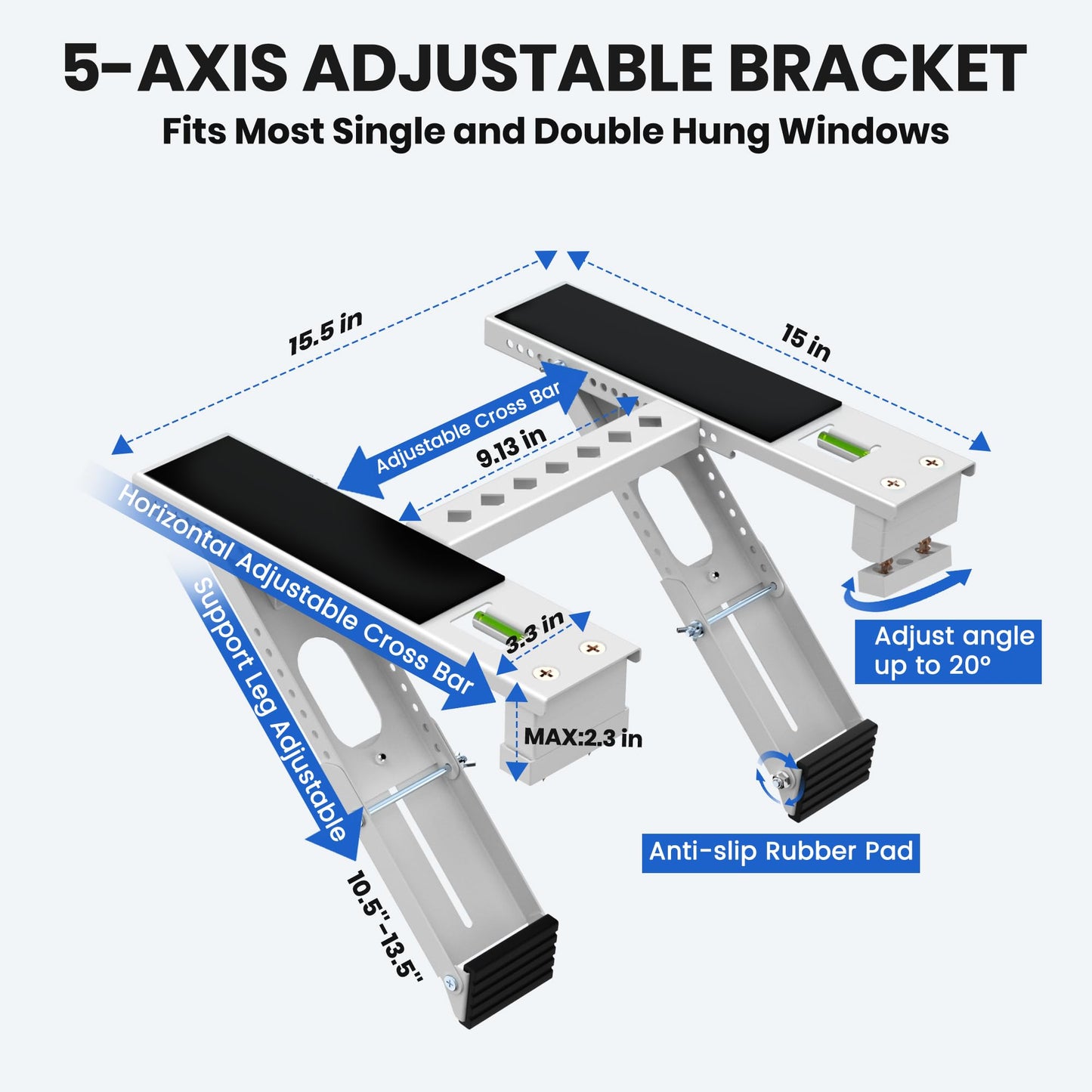 TAKTOPEAK Window Air Conditioner Support Bracket: 220lbs Dual Arm Universal Window AC Bracket for 5,000-24,000 BTU Units, Heavy Duty Window AC Mount for 3‘-12" Brick Concrete Wood Walls