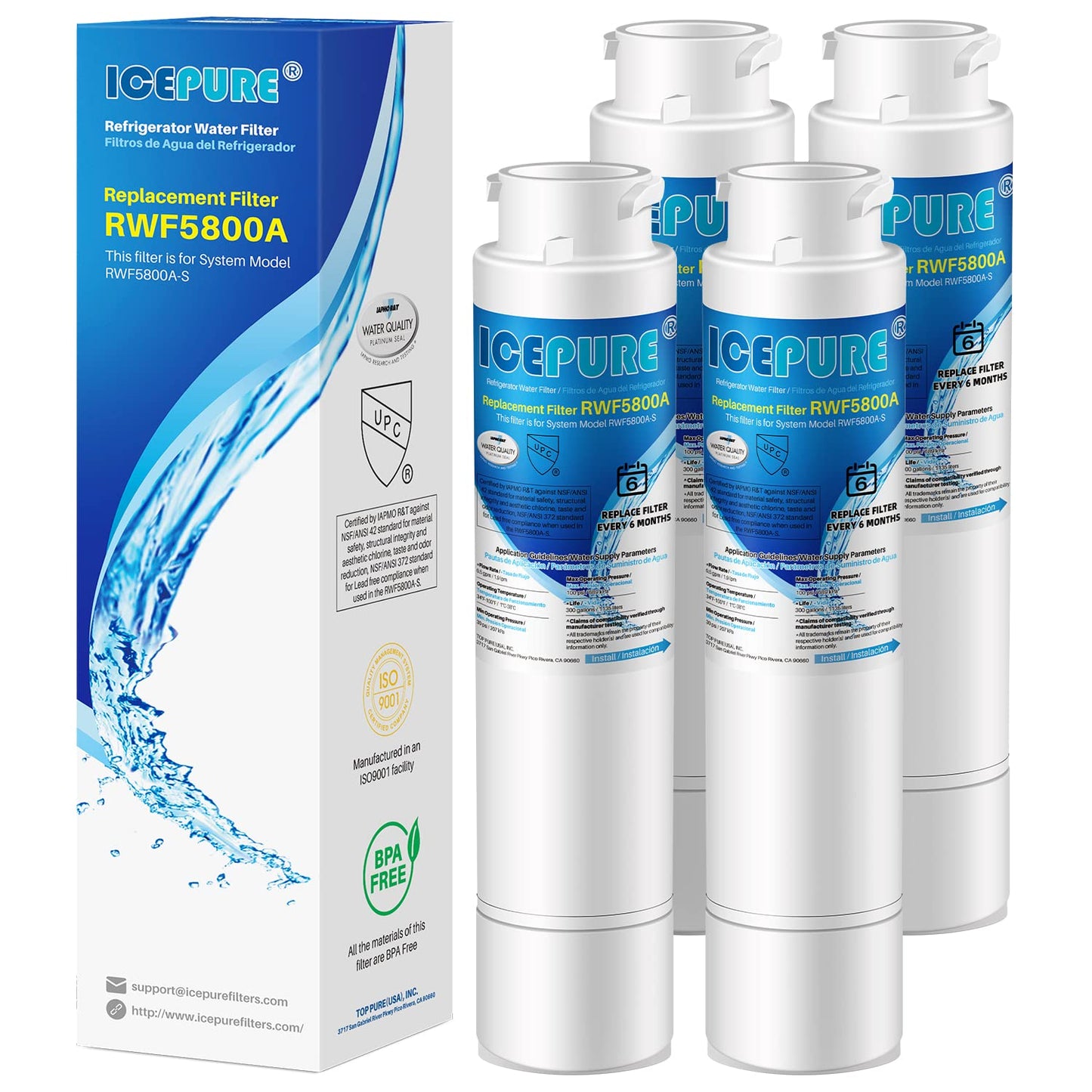 ICEPURE RWF5800A Refrigerator Water Filter Replacement for Frigidaire EPTWFU01, EWF02, Pure Source Ultra II, PureSource Ultra 2, SCWFTCTO, GP006, EPTWFUO1, MR022, JO22, BO022, TH-01, DE022, 1007 4PACK