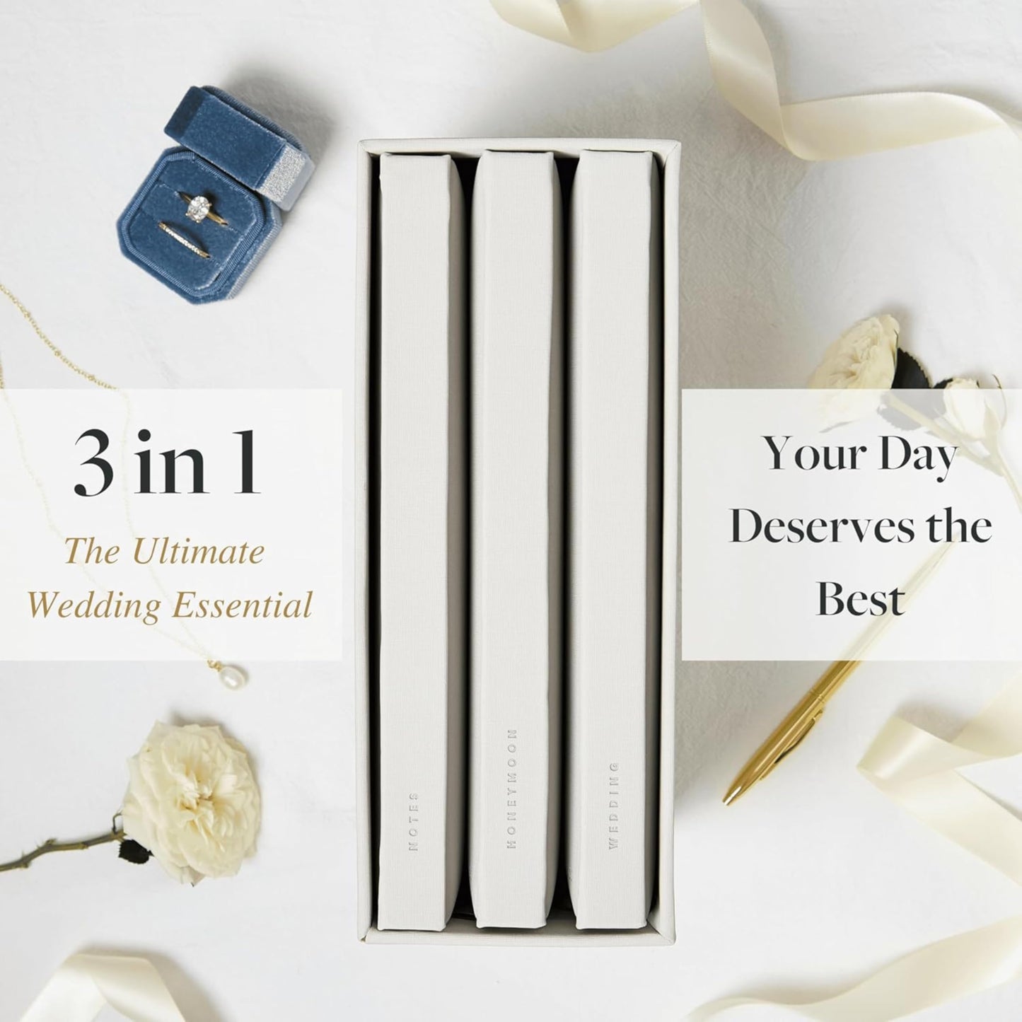 Scribble & Dot™ Elegant Wedding Planner Set for USA Weddings | Complete 3-Piece Set | Wedding | Honeymoon Planner | Bridesmaids Notebook | Engagement Gift | USA Weddings Organizer