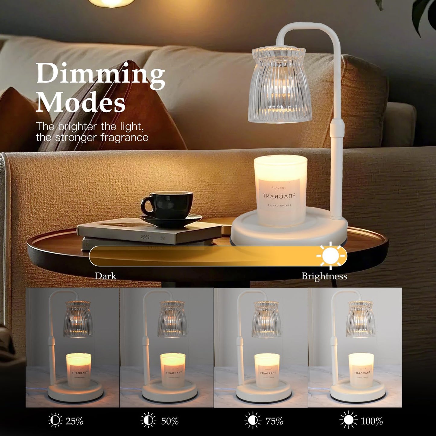 Shering White Candle Warmer Lamp with Timer & Dimmable - Metal Base & Glass Shade, Adjustable Height Wax Melter for Jar Candles, Mother's Day for Women