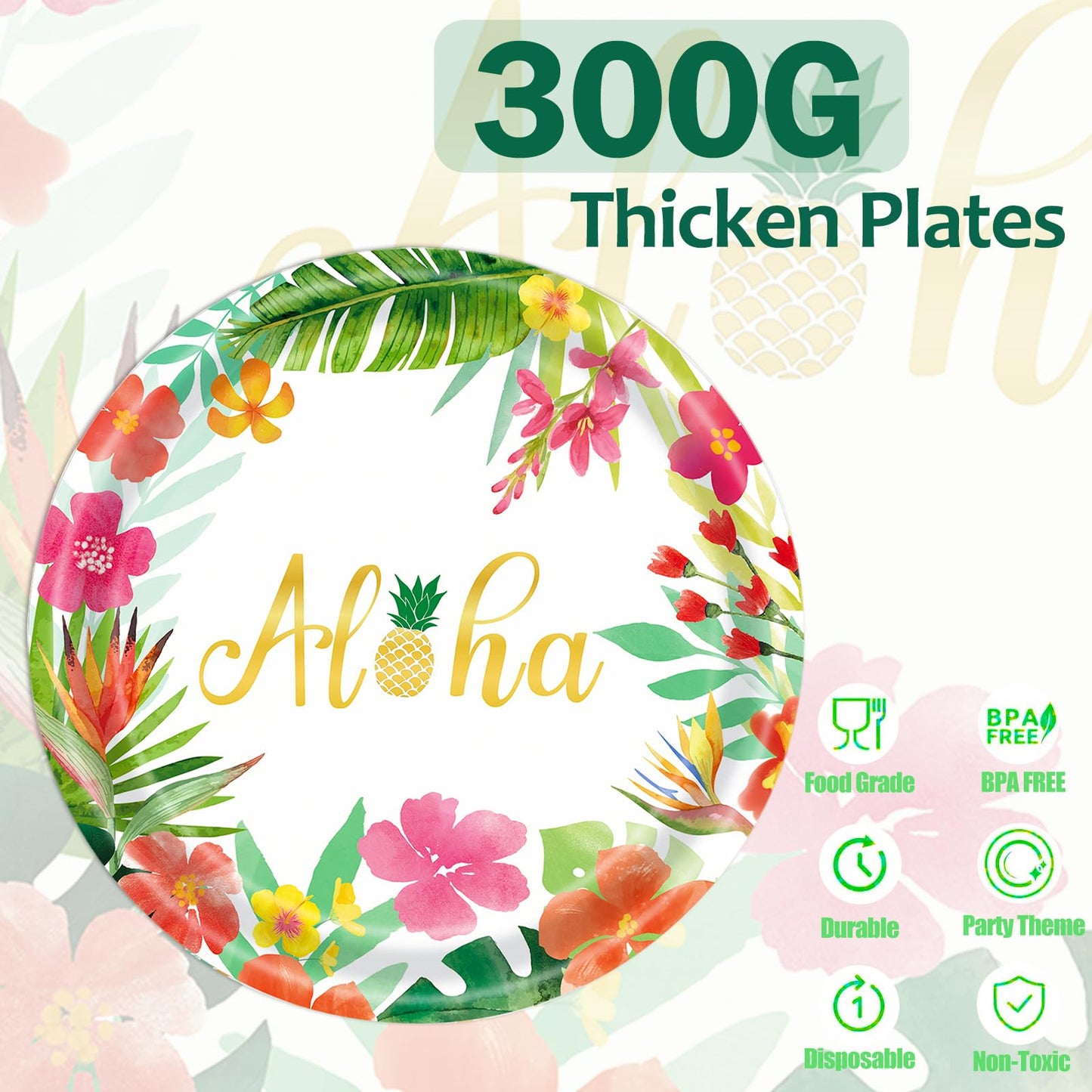 Hawaiian Luau Party Decorations Supplies - 175 PCS Aloha Tropical Birthday Party Decorations Disposable Dinnerware Set (25 Guest) With Paper Plates Napkin Cup for Summer Beach Themed Pool