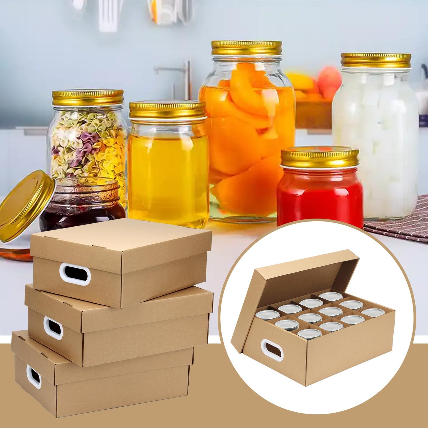 DIICCYO 6 Pcs Cardboard Mason Jar Storage Box for 16 oz Regular or Wide Mouth Jars Canning Boxes with Handles and Dividers, 12 Cells Mason Jar Organizer Canning Jar Storage Boxes