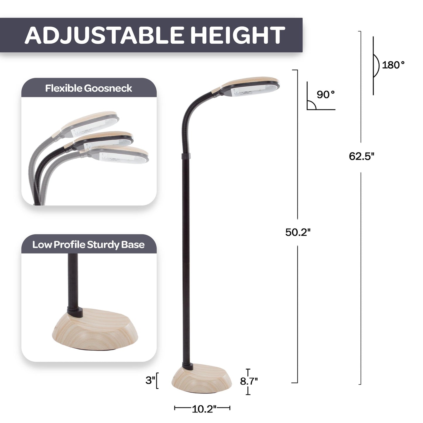 Bedford Home Floor Lamp - Full Spectrum Natural Sunlight Lamp with Bendable Neck - Reading, Craft, and Esthetician Light (Light Woodgrain)