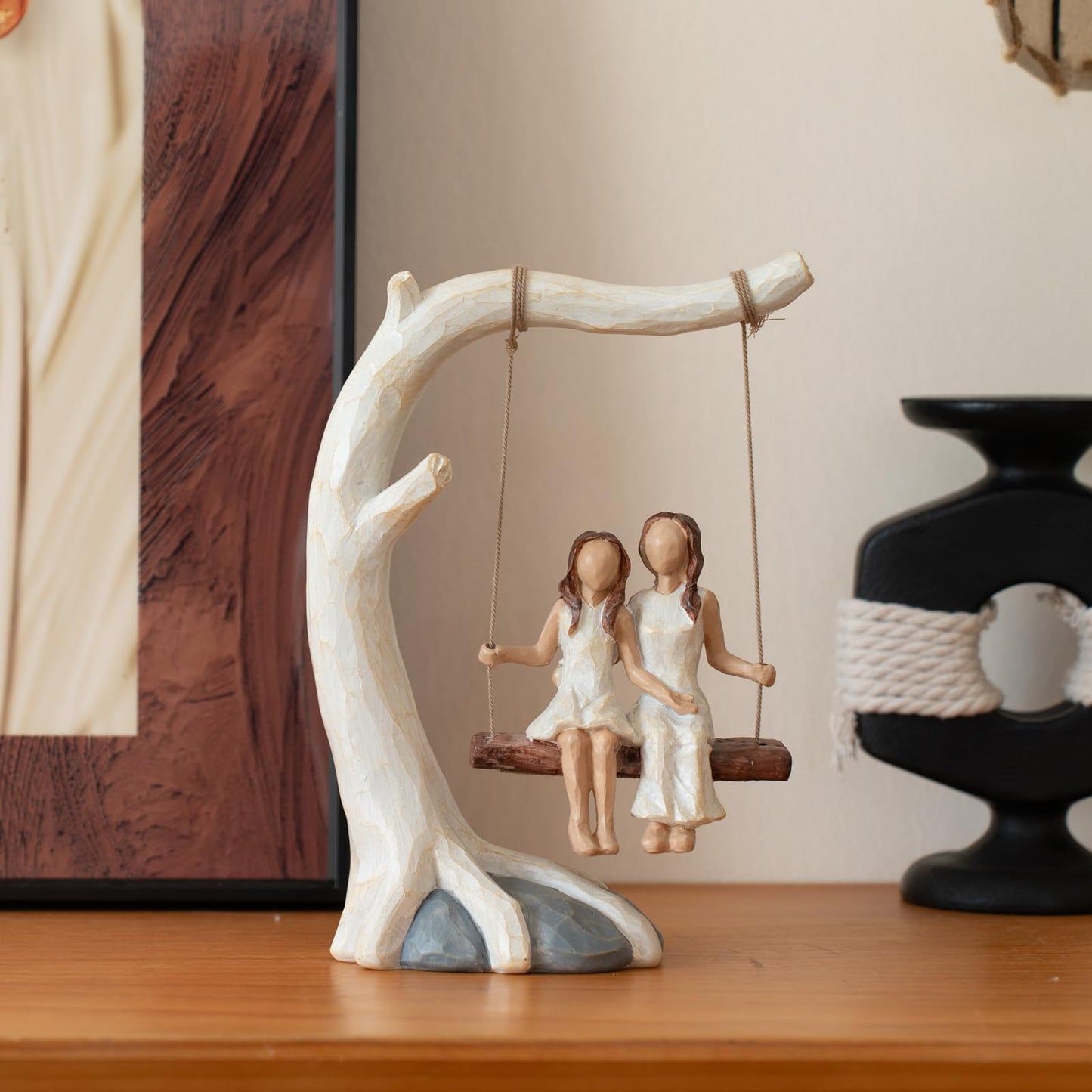 HAPFULLING Swing Statue. Mother Daughter Sculpted Hand-Painted Figurine.Mom Birthday Gift from Daughter