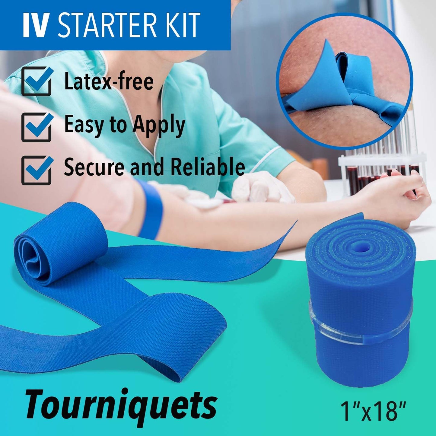 100 PCs IV Starter Kit with Gauze/Chlorascrub Swab LF by VASTMED | Posi-Guard Catheter Securement Device & Transparent Window Dressing | Latex-Free Tourniquets