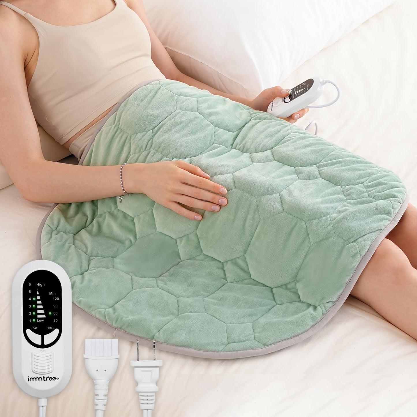 immtree Weighted Heating Pad for Period Cramps, 29" x 24" Extra Large Electric Heated Pads 7 lbs, Back Shoulder Knee Abdomen Pain Relief, Soft Warm Heavy Lap Blanket, Christmas Gift, Grey Green