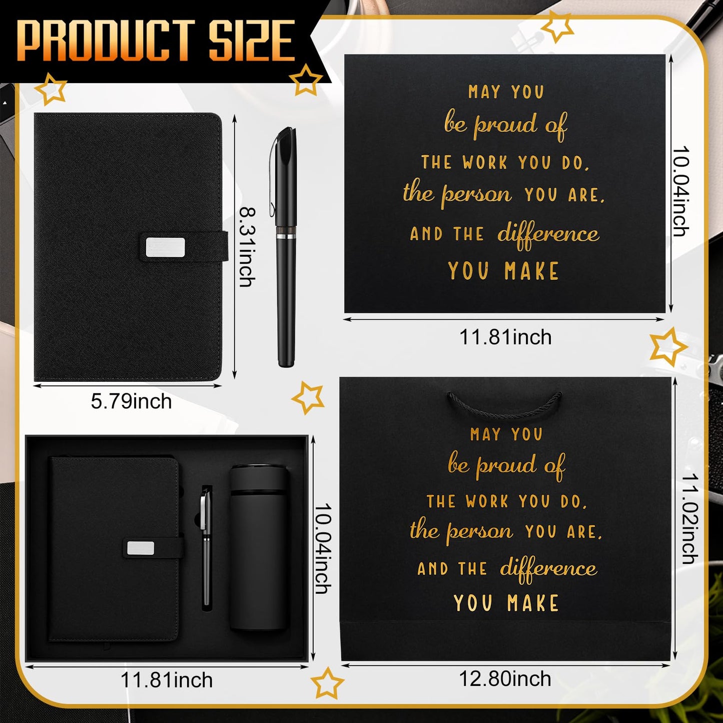Honoson Employees Appreciation Gift Set for Men, New Employee Welcome to The Team Sets Notebook Pen and Tumbler May You Be Proud, Farewell Gifts for Coworkers(Black)