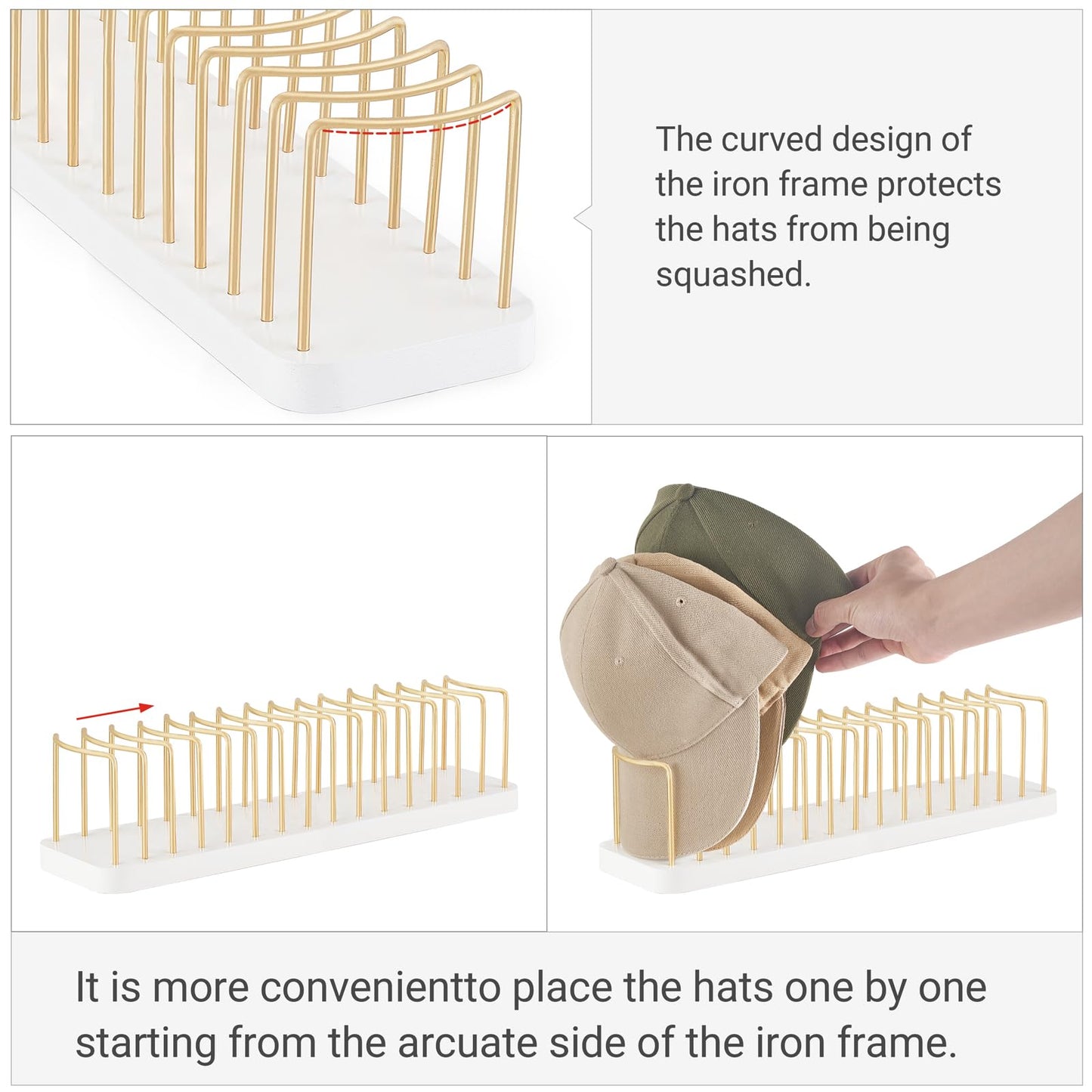 Mkono Hat Organizer for Baseball Caps, Hat Holder for 15 Baseball Caps, Tabletop Hat Rack Stand Storage Display Cap Organizer for Desk Closet Shelf Dresser (White, Medium)
