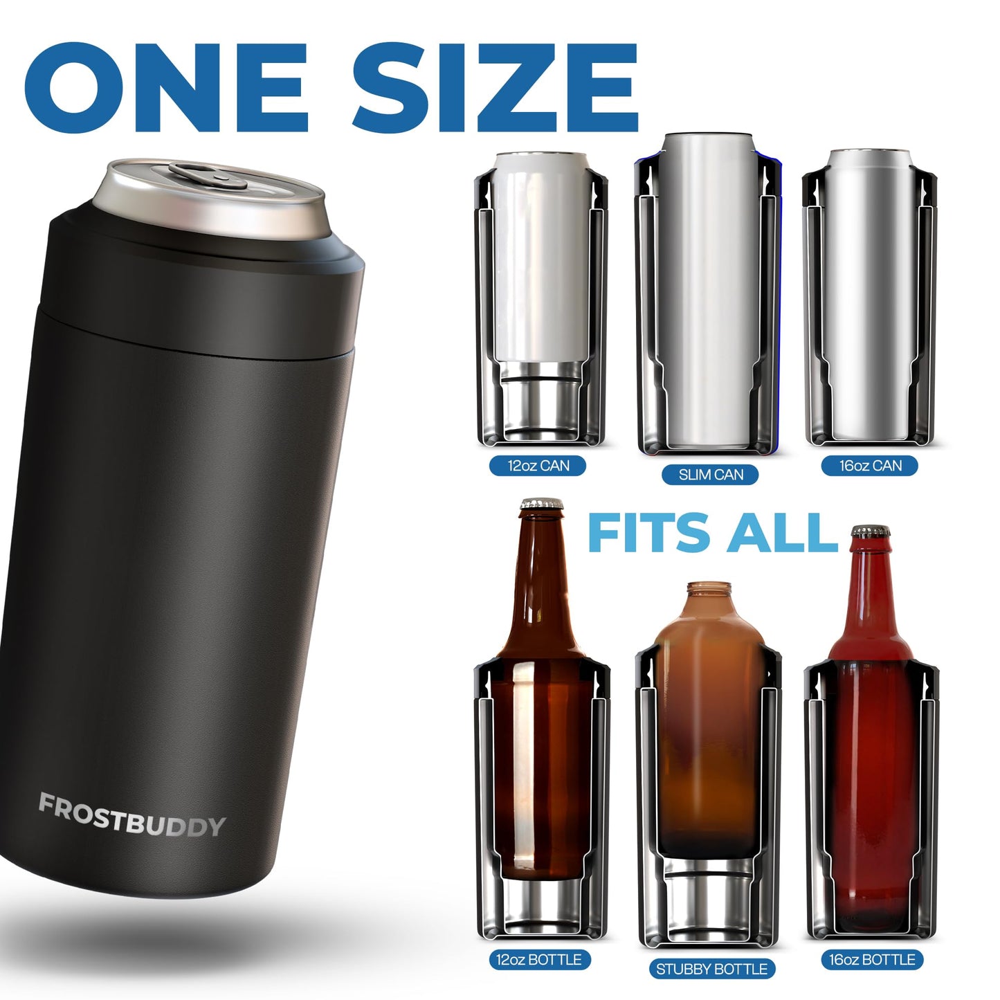 Frost Buddy Universal Can Cooler - Fits all - Stainless Steel Can Cooler for 12 oz & 16 oz Regular or Slim Cans & Bottles - Stainless Steel (Mossy Oak Bottomland)
