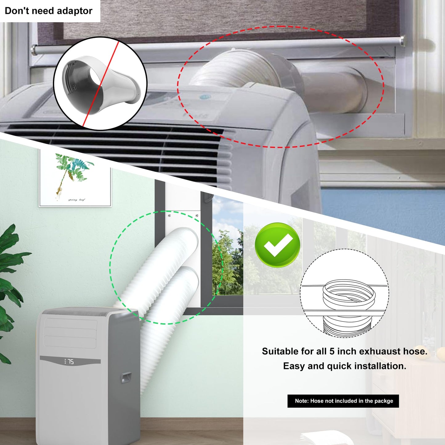 BJADE'S Dual Hose Portable Air Conditioner Window Seal Kit for 5in Portable AC Exhaust Hose with Insulating Sealing Tape,Adjustable Portable AC Window Vent Kit Length from 17" to 47"