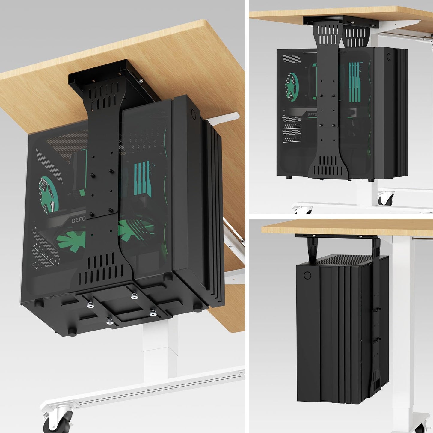 KEEGH Heavy Duty Under Desk PC Mount Adjustable Under Desk Computer Mount Supports Up to 90 lbs PC Mount with Secure Locking for Standing Desk, Black