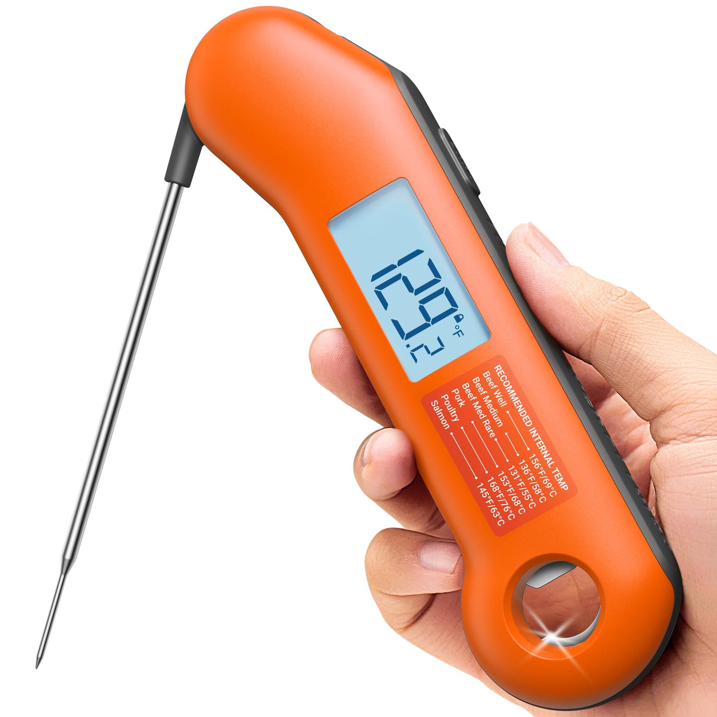 Professional Meat Thermometer Digital, Ultra-Fast 0.5 Sec Instant Read, NIST Certified ±0.5°F Accuracy, IP67 Waterproof, Auto-Rotating Backlit Display, Lift-to-Wake, for BBQ/Candy, Orange&Gray