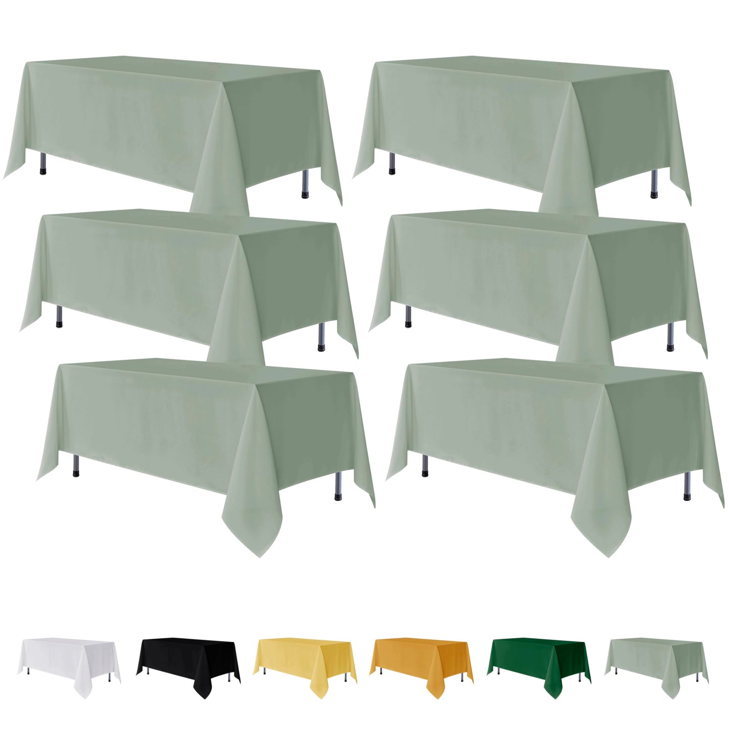 Fitable 6 Pack Sage Green Rectangle Table Clothes - 70 x 120 Inch - Wrinkle and Stain Resistant Fabric Tablecloths, Washable Polyester Table Covers for Wedding, Party, Banquet, Formal Events