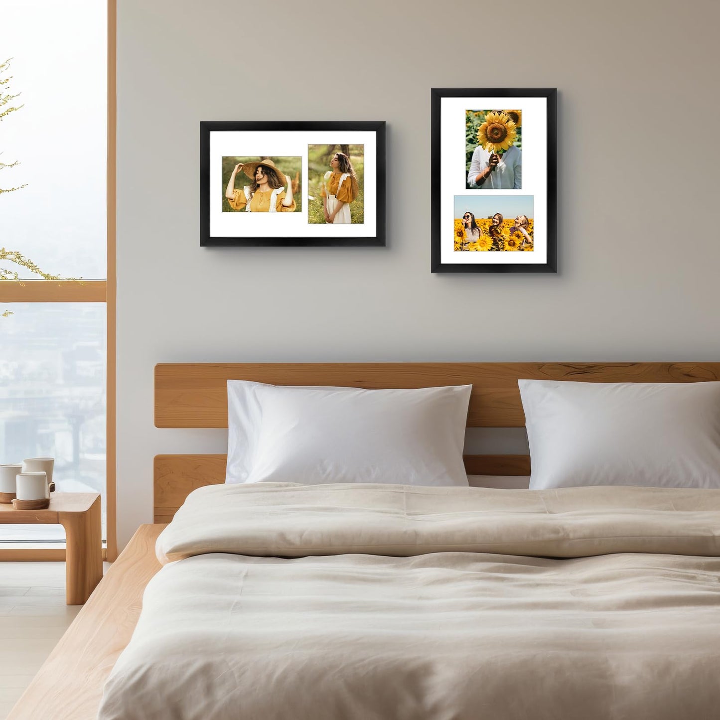 Golden State Art, 5x7 Collage Picture Frame - Solid Wood with Tempered Glass - 9x14 Multi Picture Frame - Displays (2) 5"x7" Photos or One 9"x14" Poster - Black Collage Wall Decor