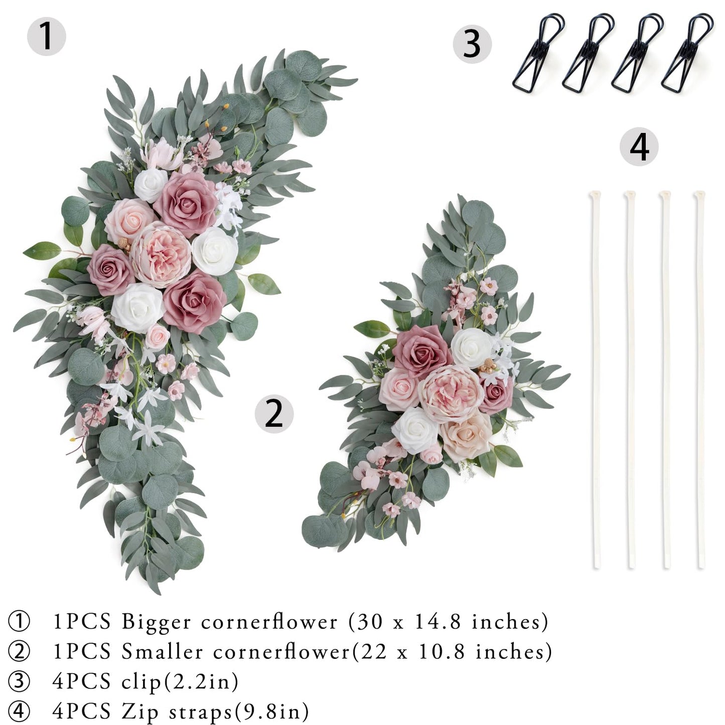 PONATIA Small Wedding Arch Flowers (Pack of 2), Artificial Dusty Rose Flowers for Wedding Welcome Signs Decorations and Arch Flower For Wedding Ceremony Reception (Dusty Rose & Blush)
