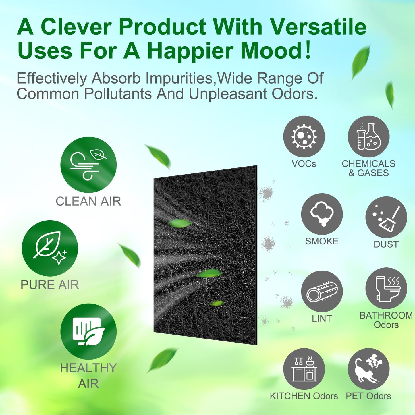 Threlaco 8 Pcs Activated Carbon Filter Cut-to-fit Carbon Filter Sheet for Air Charcoal Filters 16 x 48" Air Filters Replacement VOC Parts Accessories