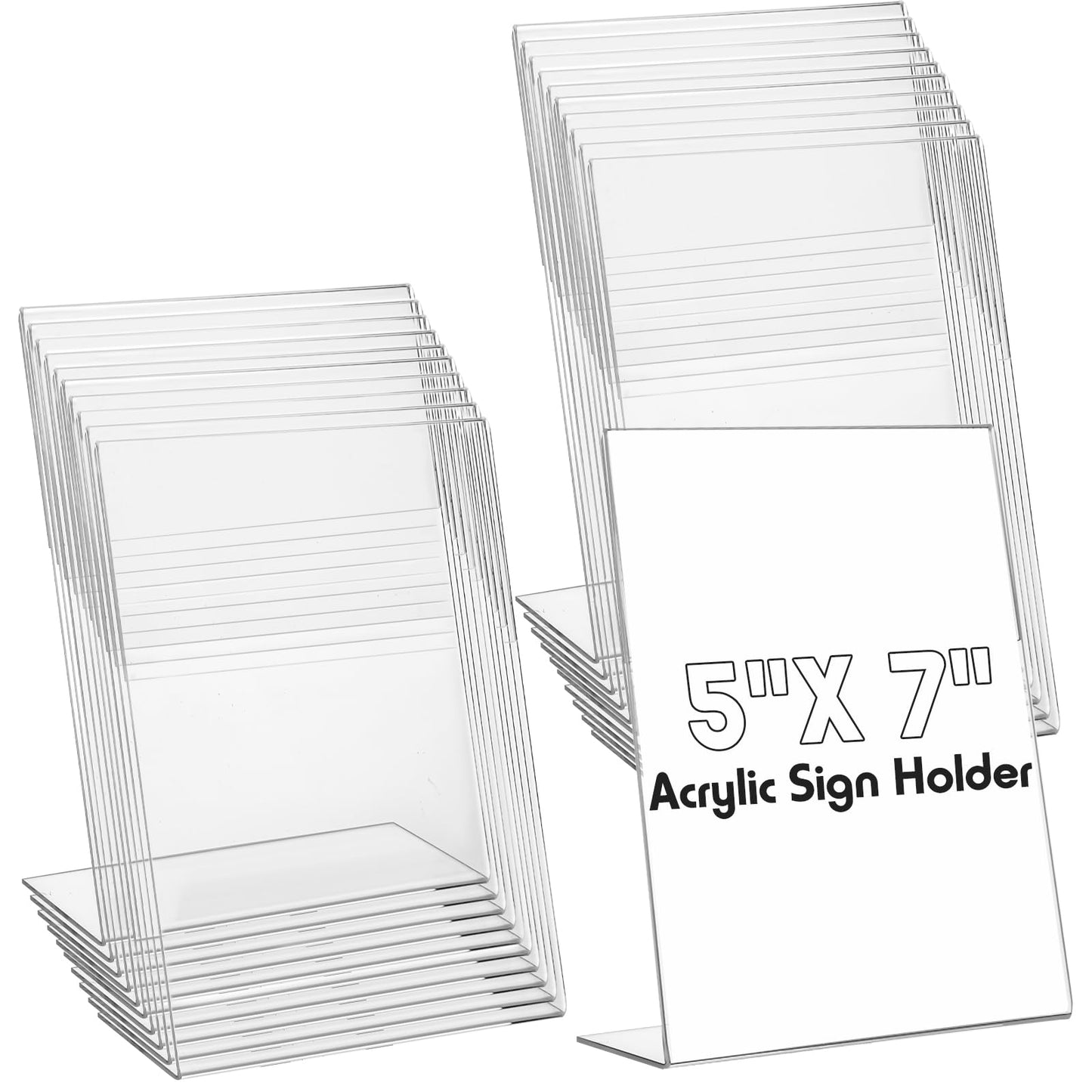 Vicenpal 40 Pcs 5 x 7 Inch Acrylic Sign Holder Acrylic Picture Frames Plastic Picture Flyer Holder l Shaped Photo Frames Self Standing Desktop Table Signs for Office, Store, Restaurant, Vertical