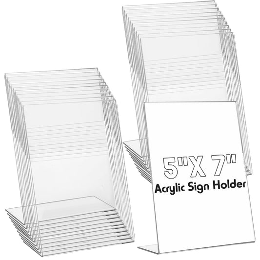 Vicenpal 40 Pcs 5 x 7 Inch Acrylic Sign Holder Acrylic Picture Frames Plastic Picture Flyer Holder l Shaped Photo Frames Self Standing Desktop Table Signs for Office, Store, Restaurant, Vertical