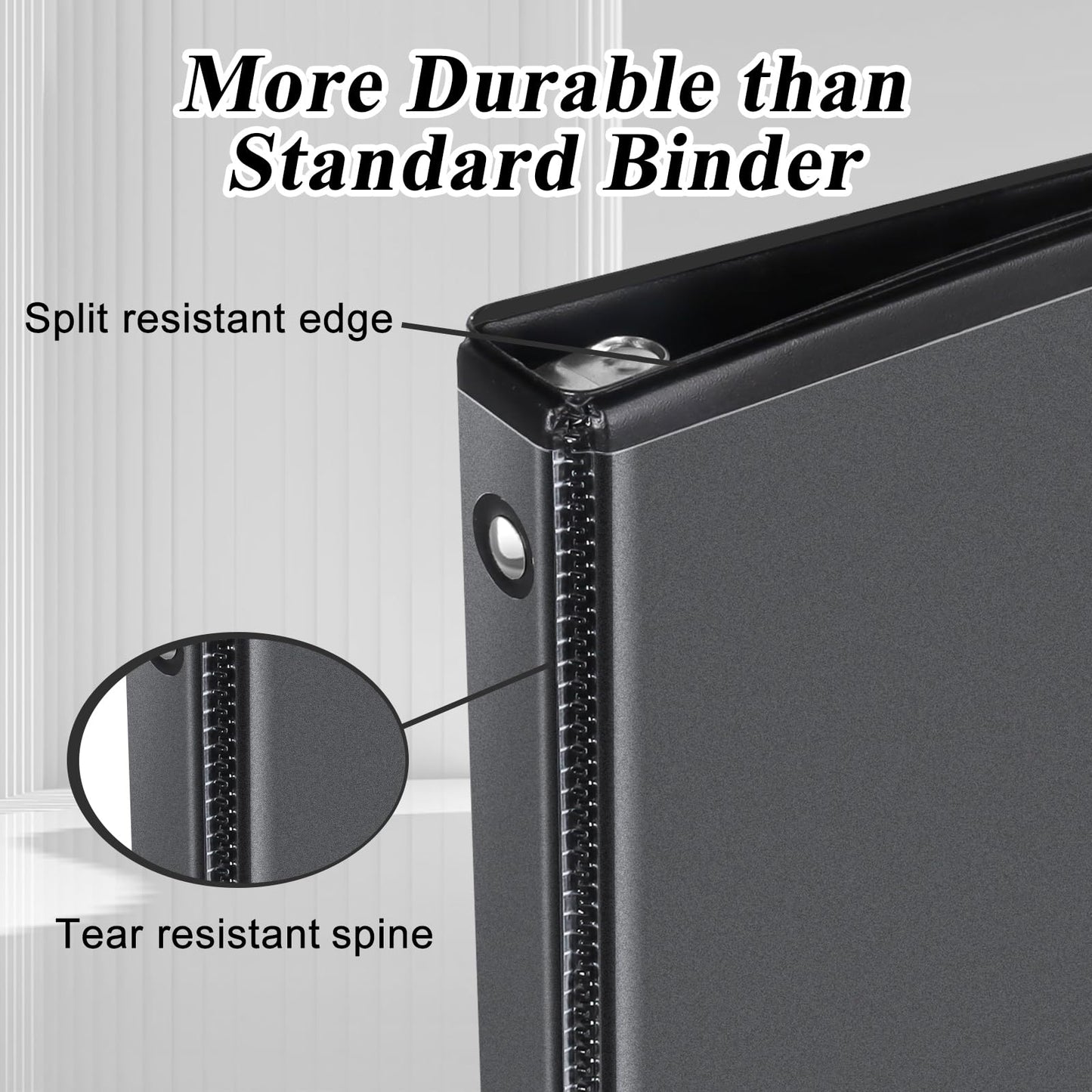 CIXILDTS 1-inch Round Ring Binder, Standard 3 Ring Binder Fit Letter Size Paper, Presentation View Binders, Black,12-Pack