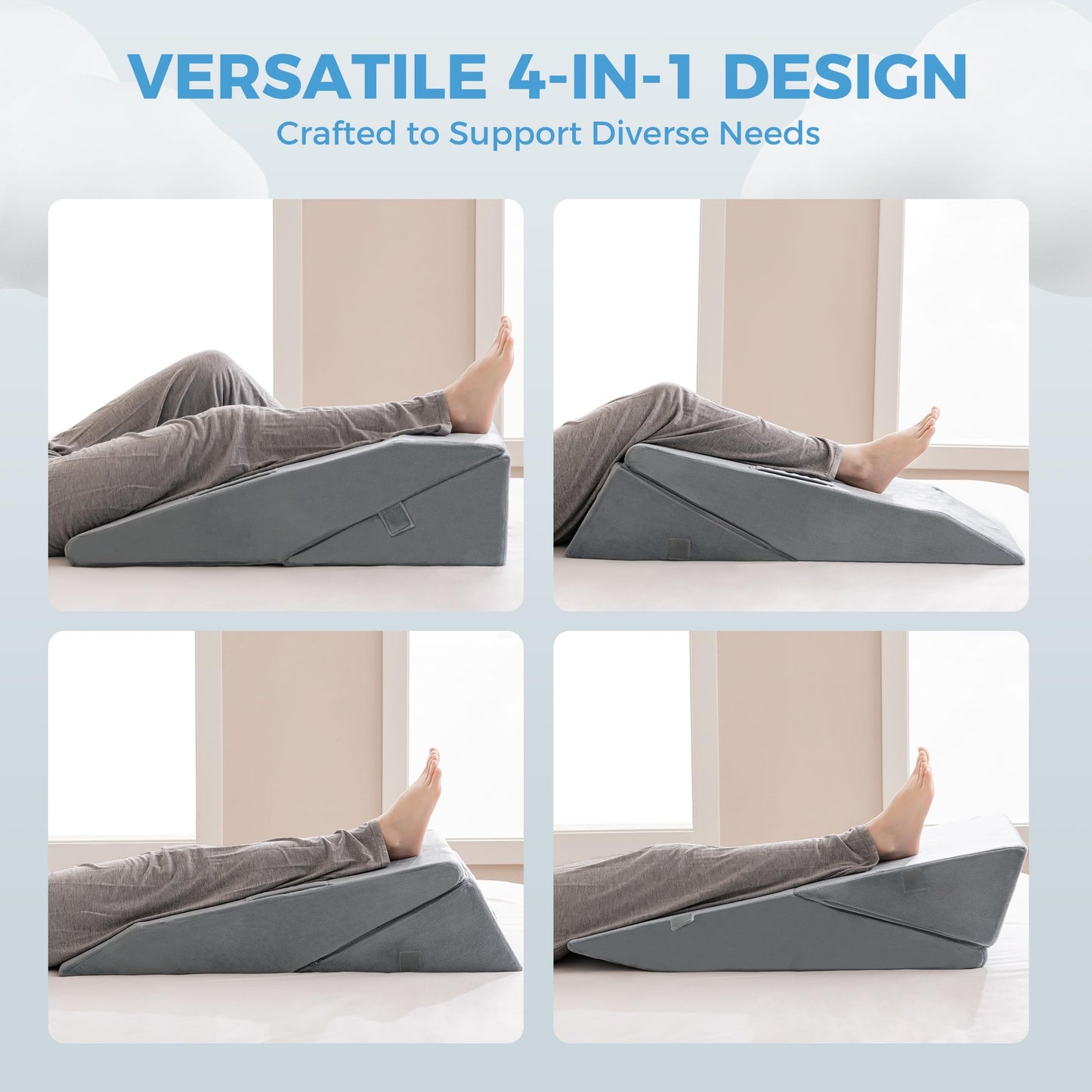 Ganondorf 2-in-1 Leg Elevation Pillow for Post Surgery – 8" & 10" Adjustable Premium Foam Leg Pillow, Knee Replacement, Hip & Back Pain Relief, Swelling Support with Handle Removable Washable Cover