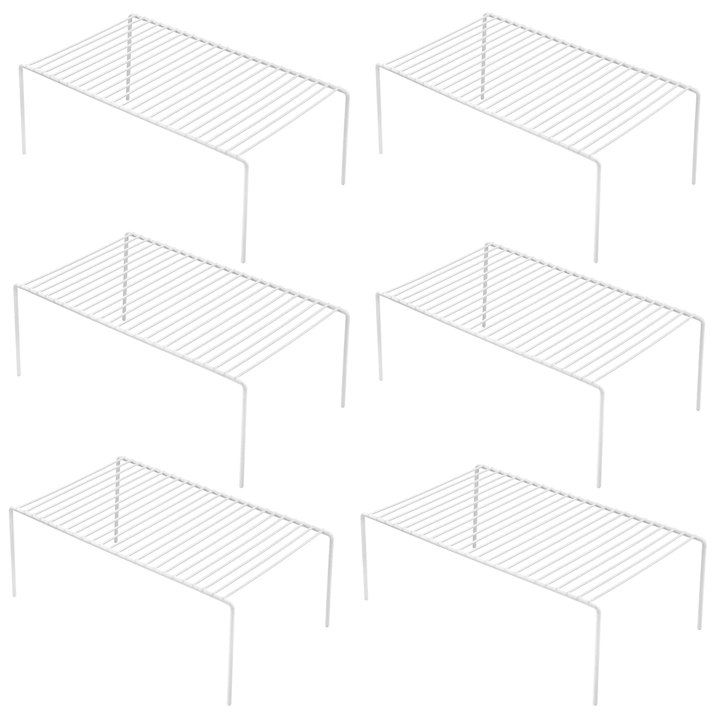 iPEGTOP Set of 6 Large (15.7 x 9.4 Inch) Kitchen Cabinet Organizer Shelf, Wire Freezer Storage Shelves Rack, Rustproof Steel Metal Shelf Riser for Dish Plates Pantry Cupboard Organization, White