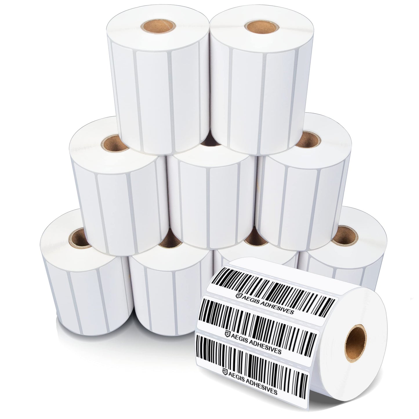 Aegis Adhesives - 4" X 1" Direct Thermal Labels (13000 Count, 10 Rolls) - Barcode Labels, Wide Thermal Sticker Roll for Carton and Product Identification - Compatible with Zebra and Rollo Printers