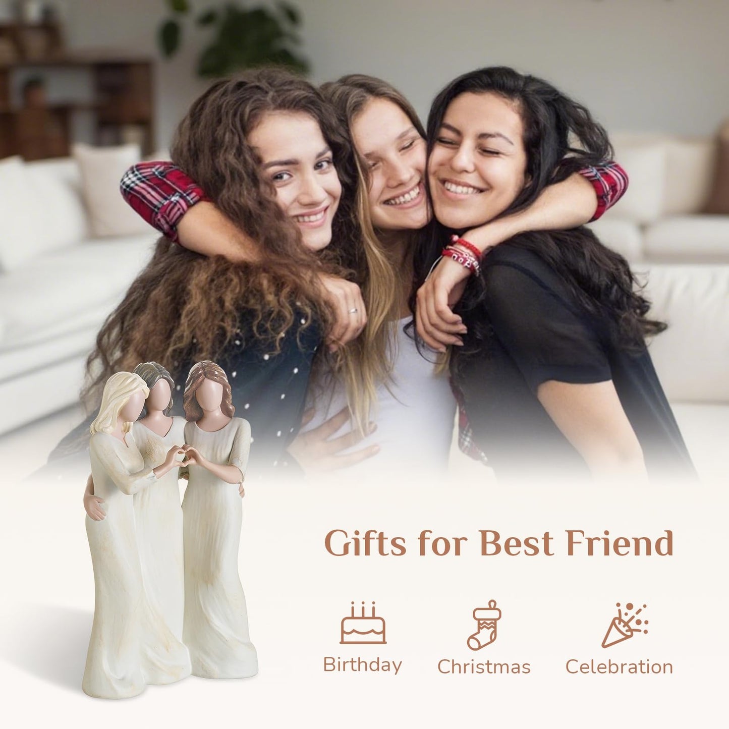 Storieme Friend Birthday Gifts for Women: Unique 3 Sisters Friendship Resin Figurines Statue - Trio Sisters Gift from Sisters - Special Christmas Friendship Day Present for Besties Female