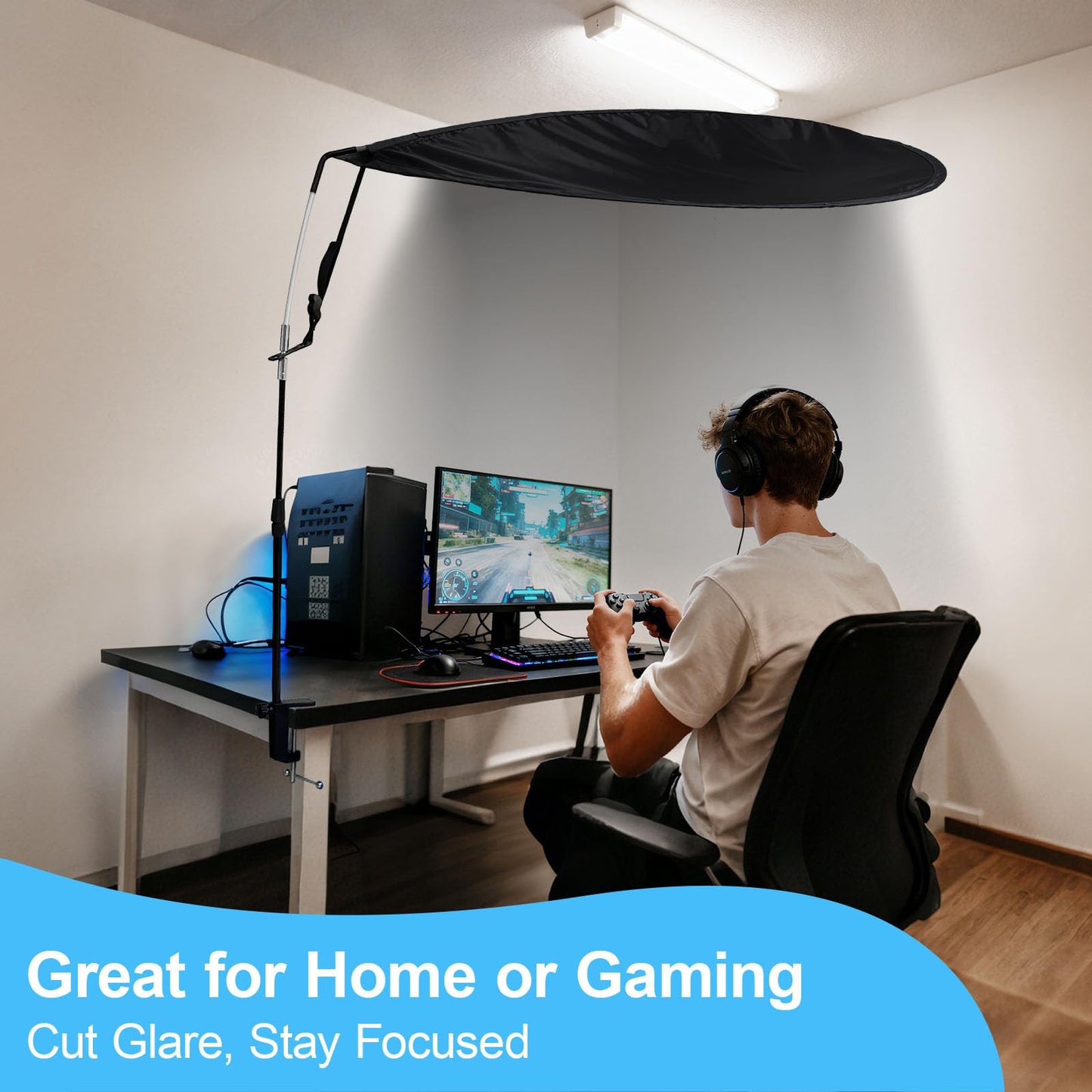 Adjustable Office Cubicle & Desk Shade – 43" Extra-Large Oval Design for Wider Coverage, Blocks Light and Distractions, Creates a Private and Comfortable Workspace