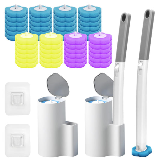 2 Pack Disposable Toilet Brush and Holder Set, Disposable Toilet Cleaning System Extended Handle with 48 Toilet Wand Refills, Toilet Brush for Toilet Bowl Cleaners, Bathroom Cleaning, Bathtub