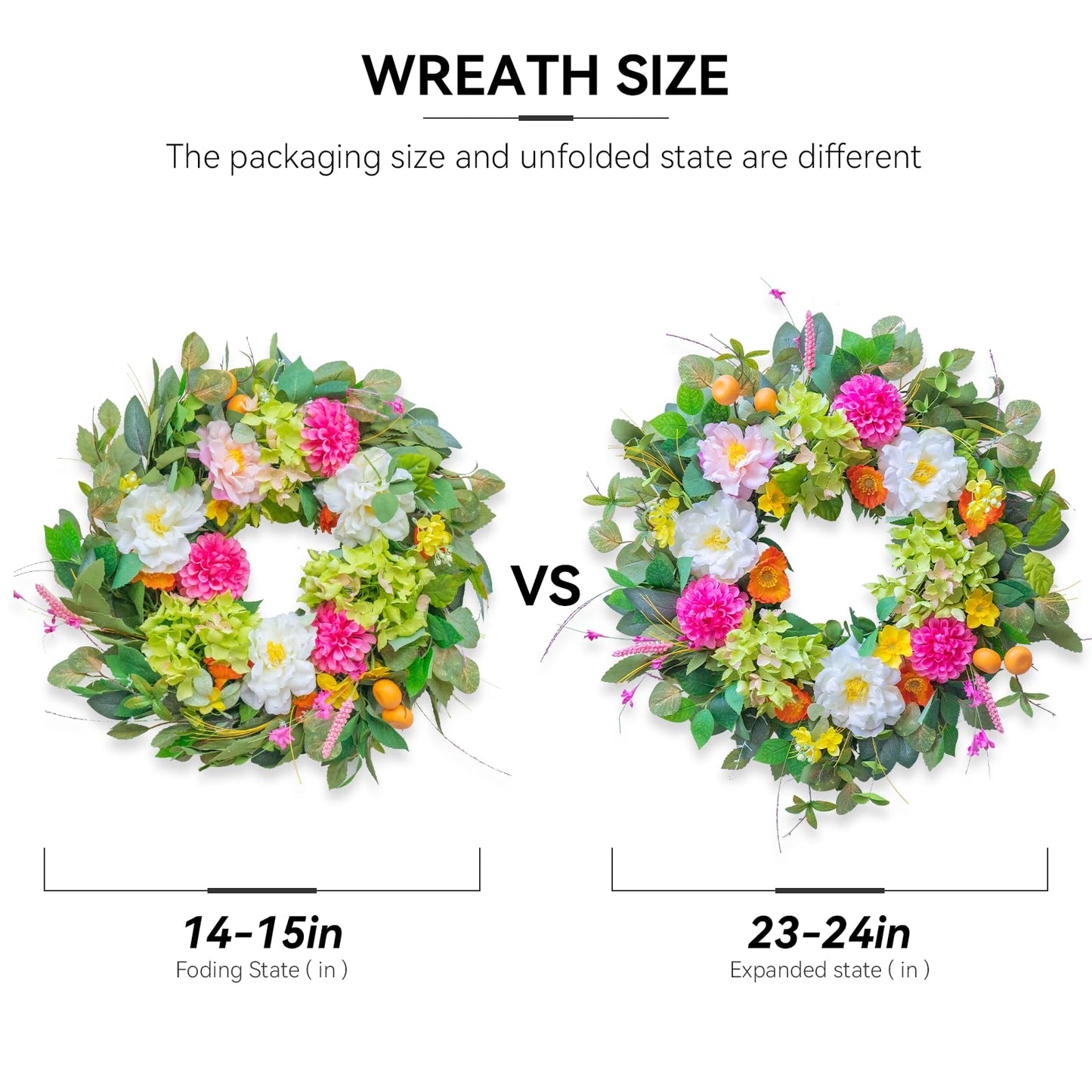 Pinkpuii 24 Inch Spring Wreaths for Front Door- Outdoor Spring Summer Flower Wreath with Vibrant Peony Hydrangea Flower, Green Eucalyptus Leaves and Orange Berry- Ideal for Porch,Mantel,Home Wall