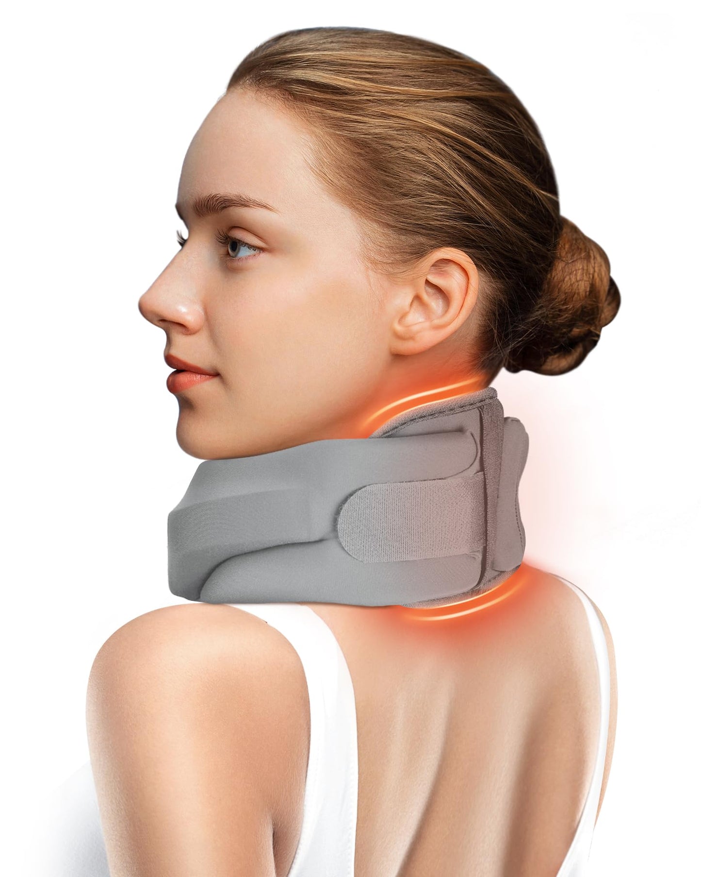 BETOVIN Heated Neck Brace Cervical Collar - Neck Support Brace with Heating Pad, Soft Foam Wraps Keep Vertebrae Stable and Aligned for Relief of Cervical Spine Pressure for Women & Men (M Size) Grey