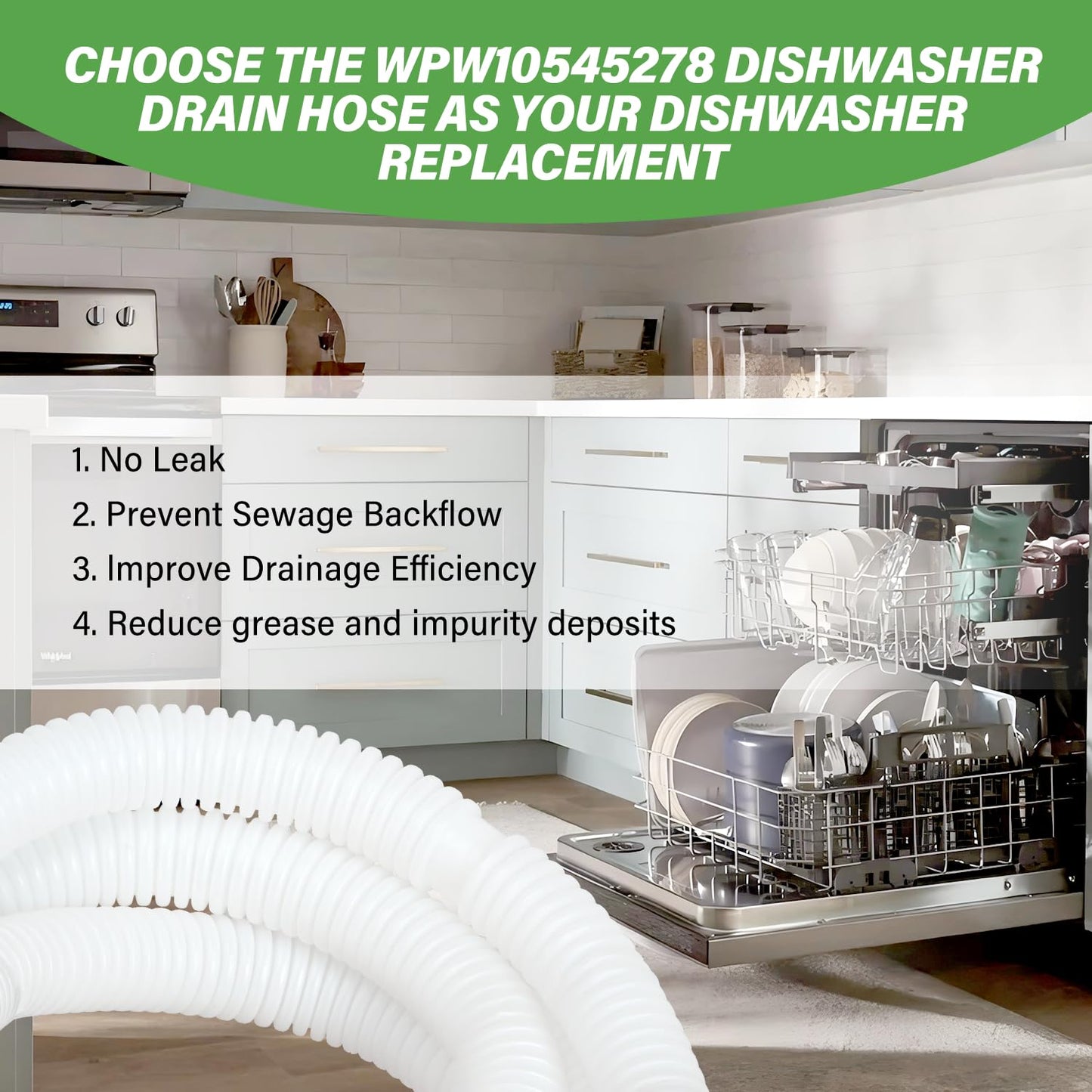 WPW10545278 Dishwasher Drain Loop Hose With Check Valve Compatible With Whirlpool, Replacement W10137608 W10193583 W10195750 W10418848 W10418849 W10481093 W10545278 W10688890 WPW10545278VP 3527803