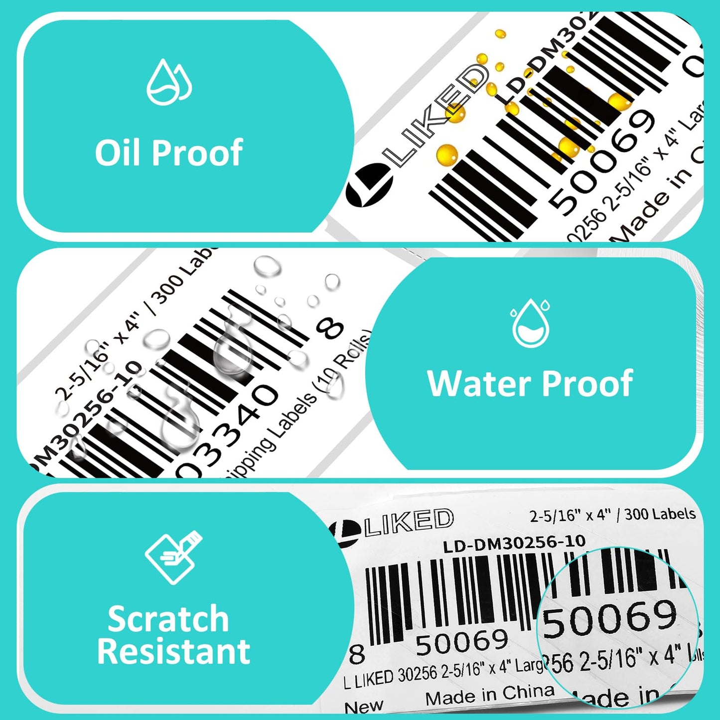L LIKED 18 Rolls 2-5/16" x 4" Thermal Shipping Address Labels, Perforated Line, Compatible with Rollo/Zebra/DYMO 30256, 5400(18 Rolls×300 Barcode Postage Labels for Desktop Printers