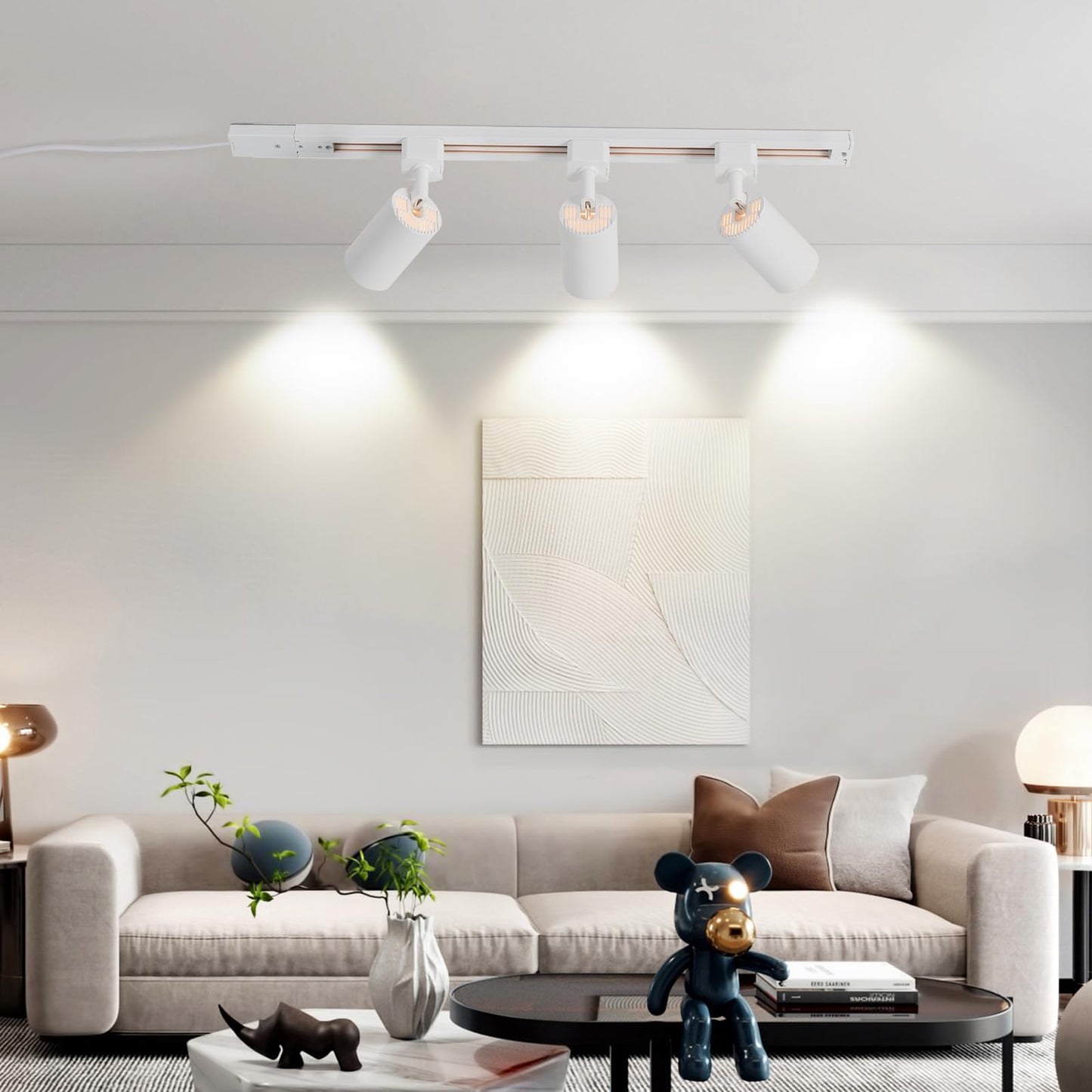 Hiiglxii Plug in Track Lighting with Power Cord, 4-Light GU10 Track Lighting Kit with Track Rail, Modern Kitchen LED Track Lighting Fixtures Ceiling Wall Spot Light, 13FT Plug Cord, White (No Bulbs)