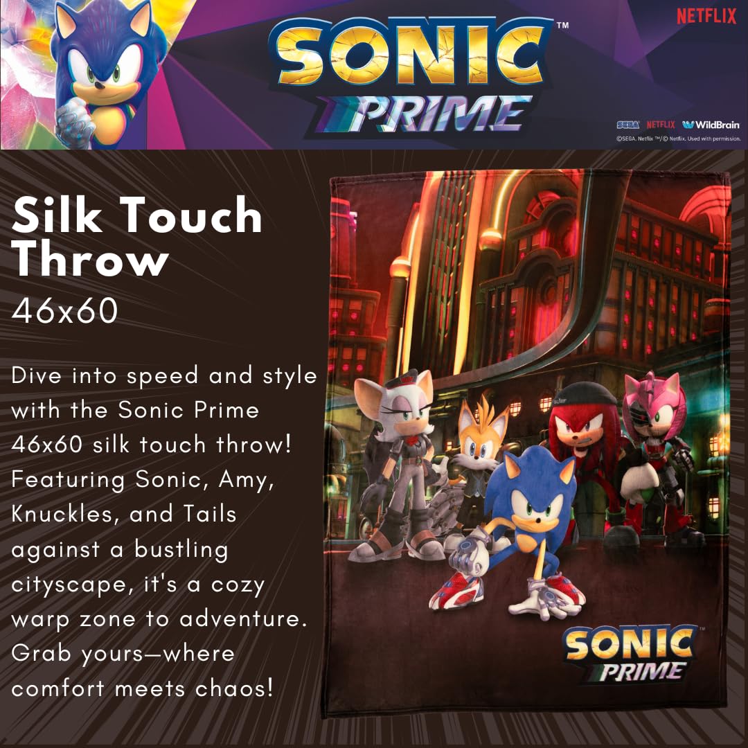 Sonic The Hedgehog Prime Anime Bedding Super Soft Silk Touch Throw, 46 in x 60 in, (Officially Licensed Product)