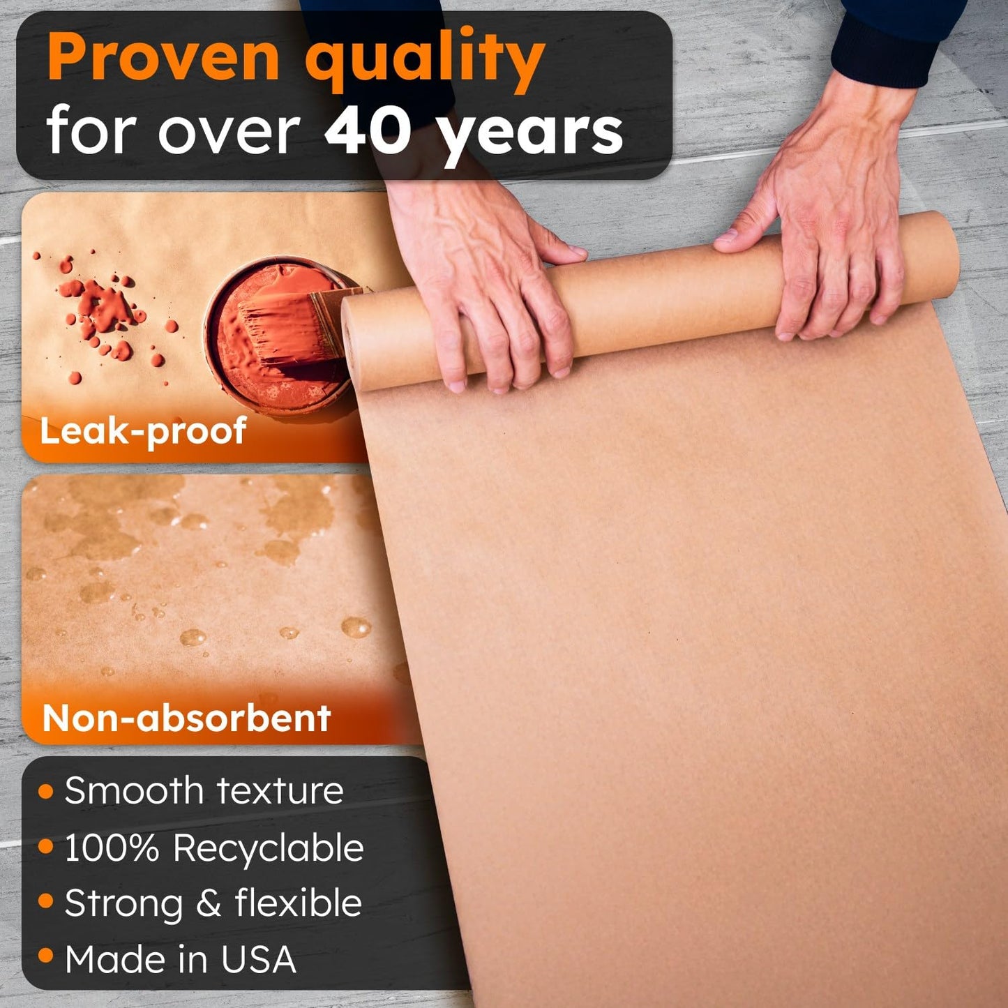 Paclord 12" x 60 Yards (180 feet) Masking Paper Roll (Pack of 4) - Made in USA General Purpose Kraft Masking Paper for Painting - Painters’ Protection from Splatter and Overspray