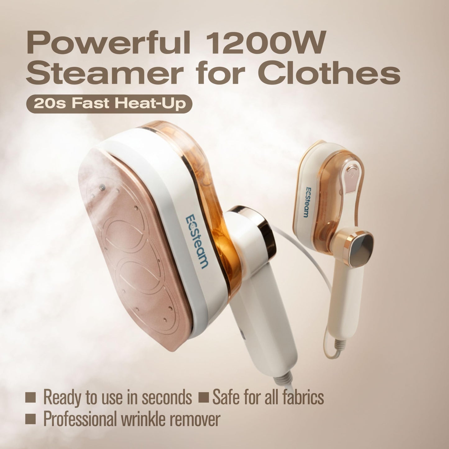 ECSteam Steamer for Clothes & Iron 2 in 1, Portable Clothes Steamer Handheld & Travel Steam Iron for Clothes, 1200W 20s Fast Heat-Up, Foldable Design, 180ml Tank, 23 Min Steam, 120V Wrinkle Remover