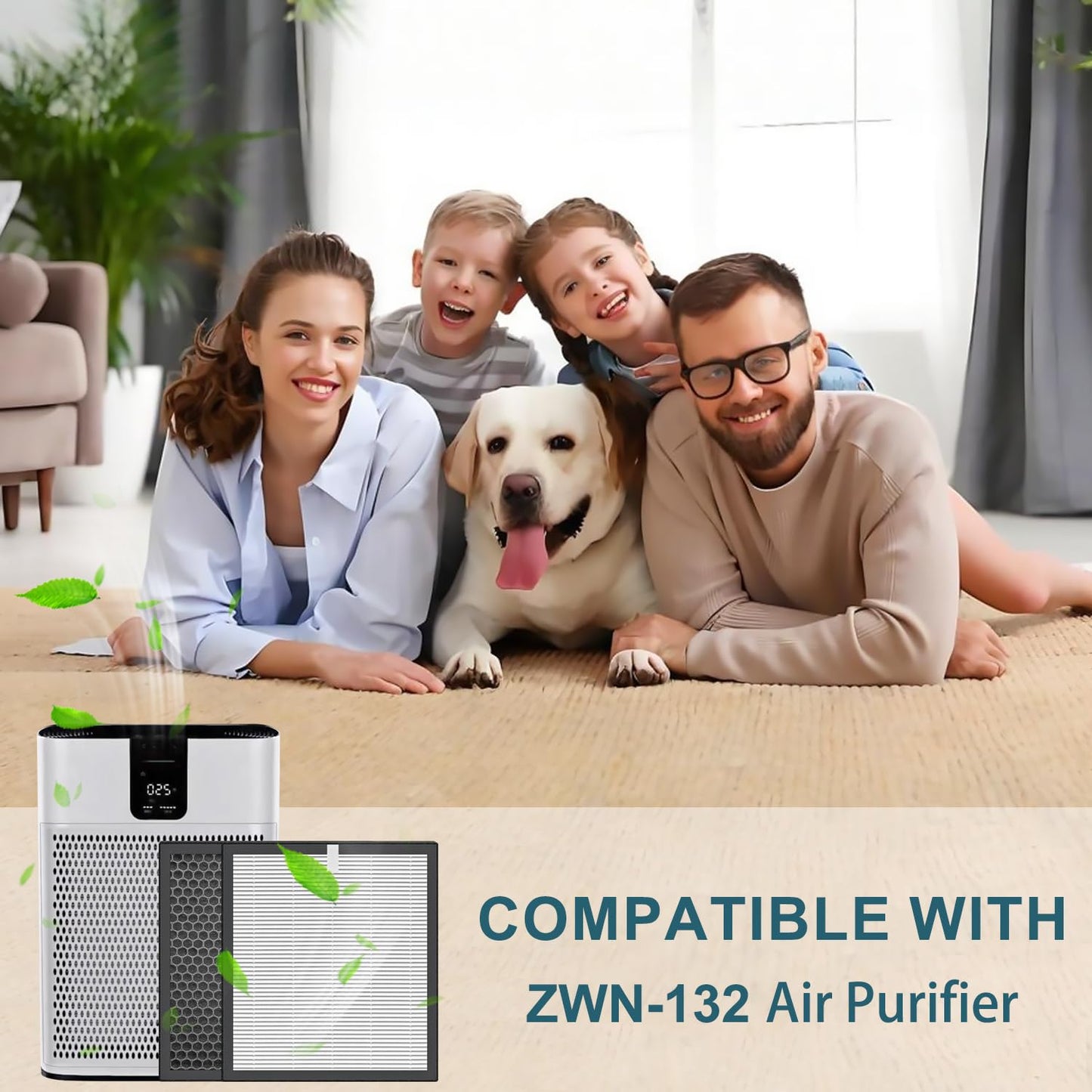 HOAXCINN 4 Pcs H13 Replacement Air Filter Compatible with Purairia ZWN-132 Air Purifier, H13 True Air Filter, High-Efficiency Activated Carbon