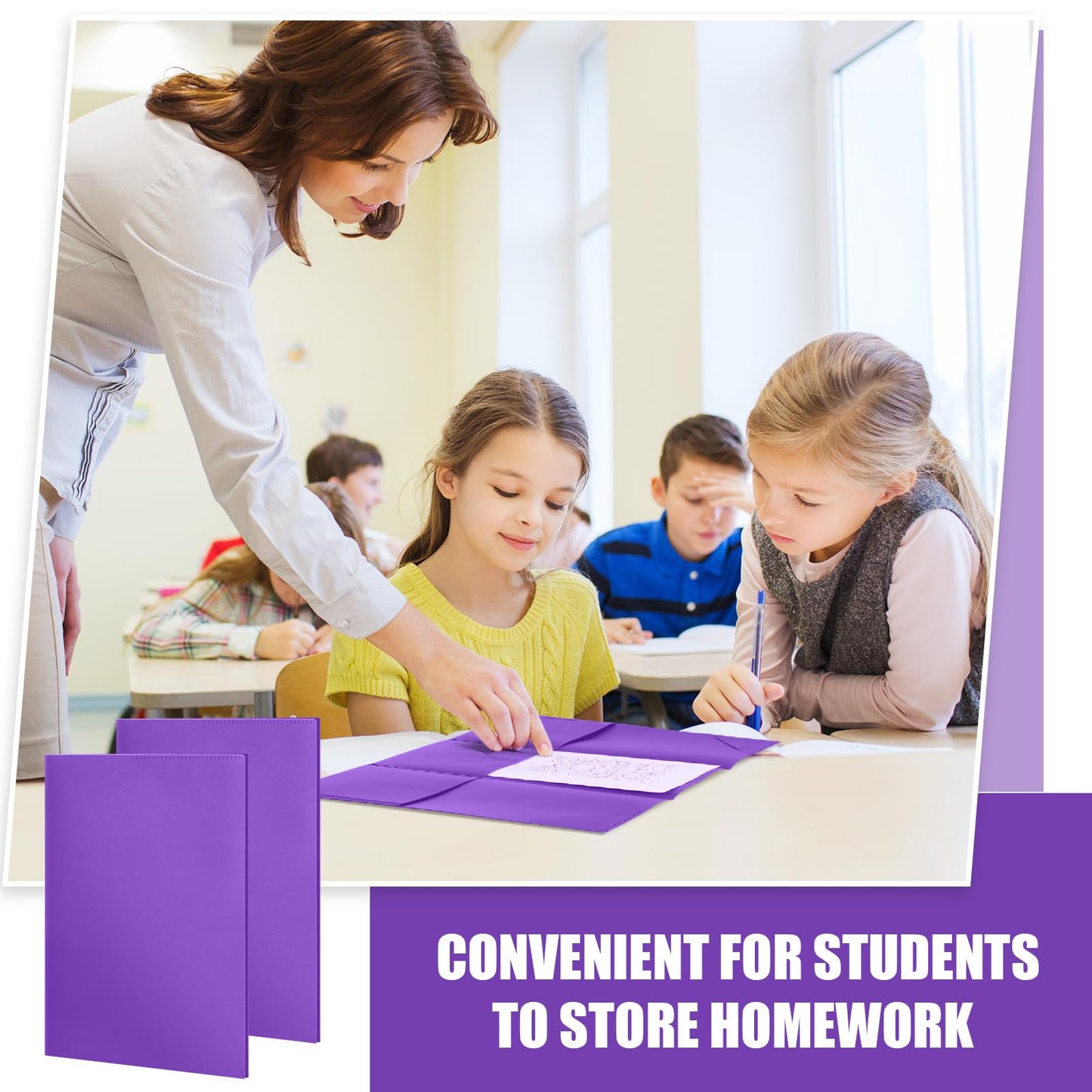 Tenceur 48 Pcs Plastic 3 Pocket Folders, Tri Fold School Folders Bulk for Students Teachers Classroom and Office, Durable Pocket Folder for Back to School Supplies (Purple)