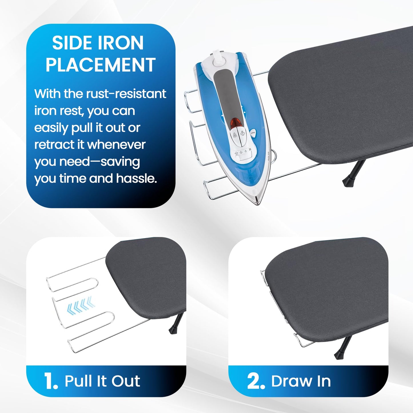OXZOR Metal Mesh Panel Tabletop Ironing Board | Foldable Iron Board | Heavy Duty Small Iron Board with Heat Resistant Cover and 100% Cotton 8mm Thicken Pad (Grey)