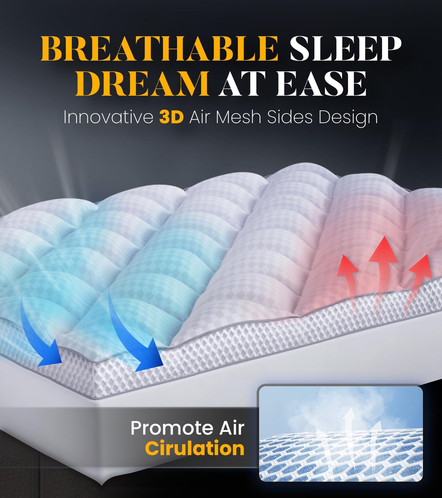 3 Inch Ultra-Fluffy Memory Foam Mattress Topper Full, Extra Soft Pillow Top Full Mattress Topper with 4X Support, Mattress Pad with Breathable Air Mesh Sides, 6-21'' Deep Pocket