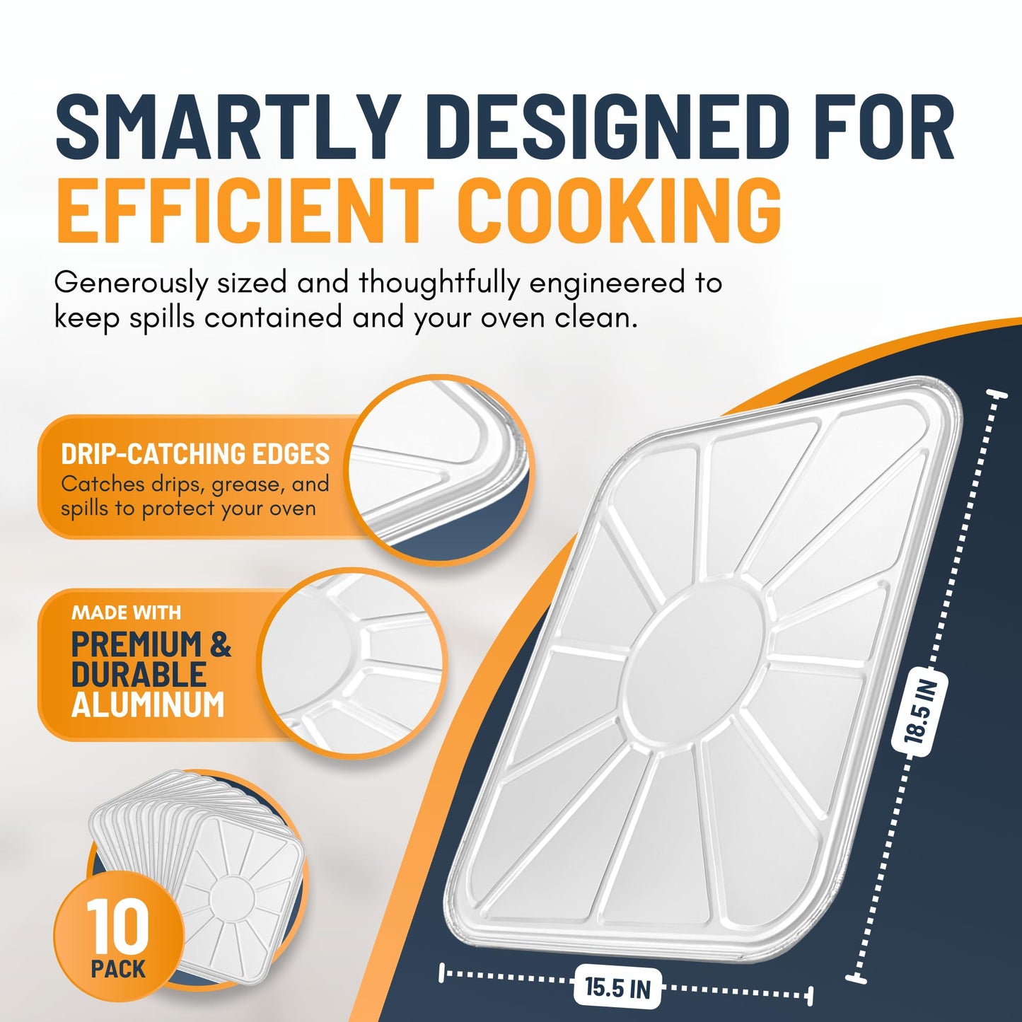 Aluminum Oven Liners for Bottom of Oven (10 Pack), Disposable Foil Oven Liners for Bottom of Oven, Oven Drip Pans, Oven Liners for Bottom of Electric Oven and Gas Oven, Oven Liner, 18.5" x 15.5”
