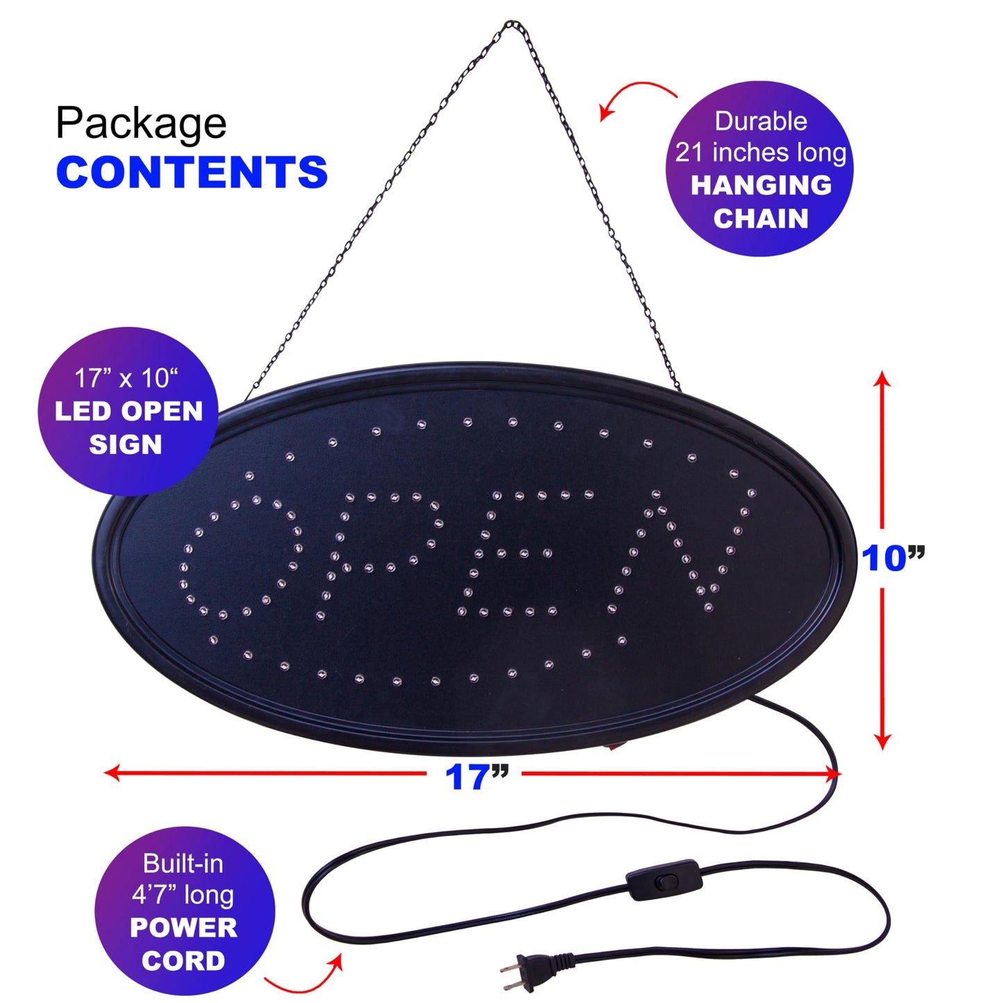 Ultima LED Neon Open Sign for Business: Oval LED Sign with Flashing Mode for Stores - Includes Business Hours and Open & Closed Signs