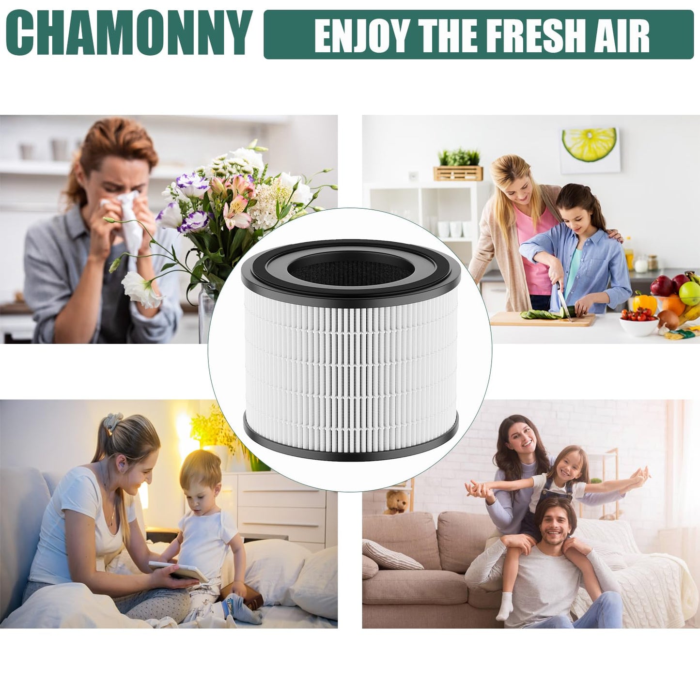 CHAMONNY AP-S0610L Filter Replacement, Compatible with MOO-KA AP-S0610L Air Purifier, 3-in-1 H13 True HEPA Filter and Activated Carbon Filter (4Pack)
