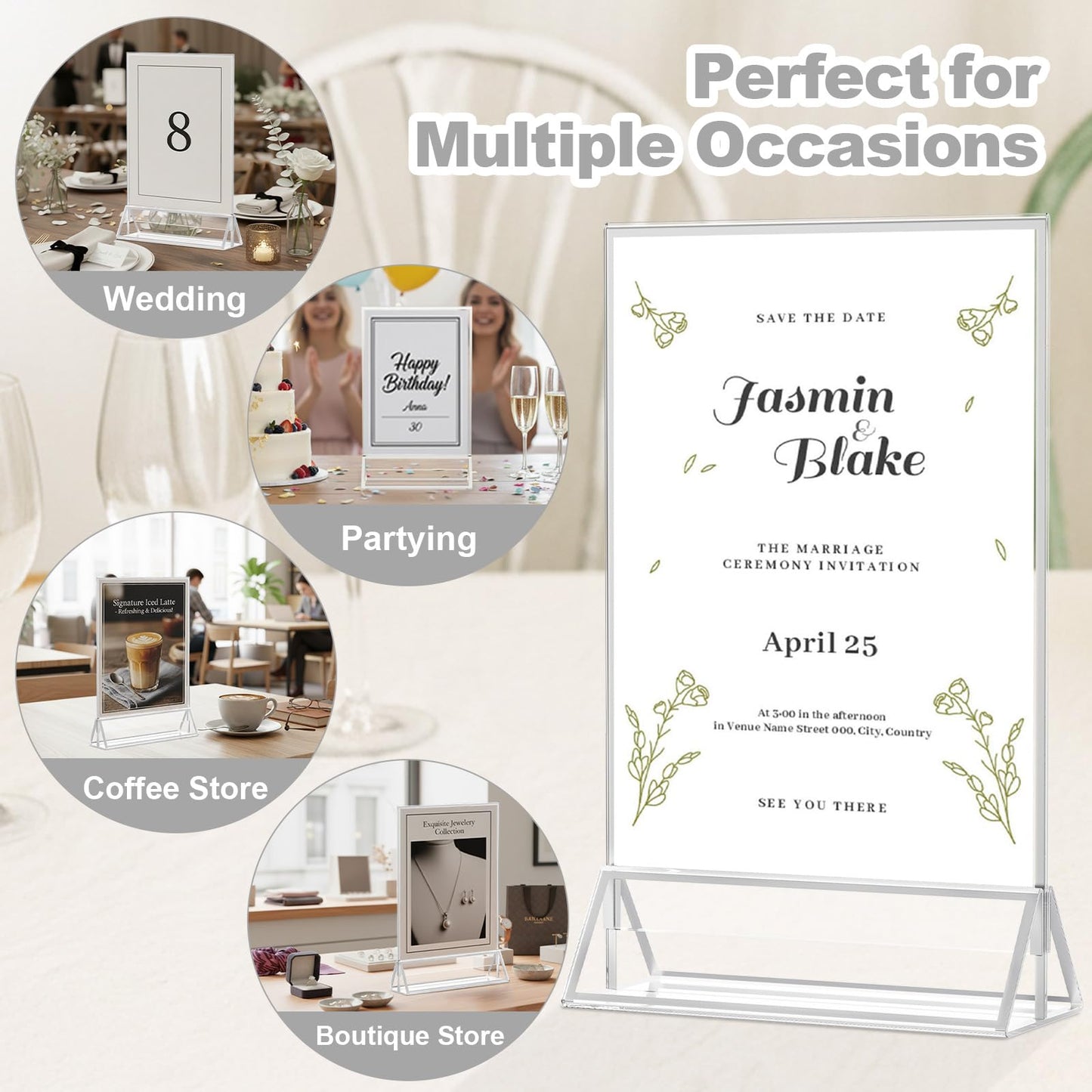 Daofary Acrylic Sign Holder 8.5x11, 14 Pack Double Sided Silver Picture Frame Stand up Table Top Sign Holders, Clear Display Stand Menu Flyer Holder for Wedding Party