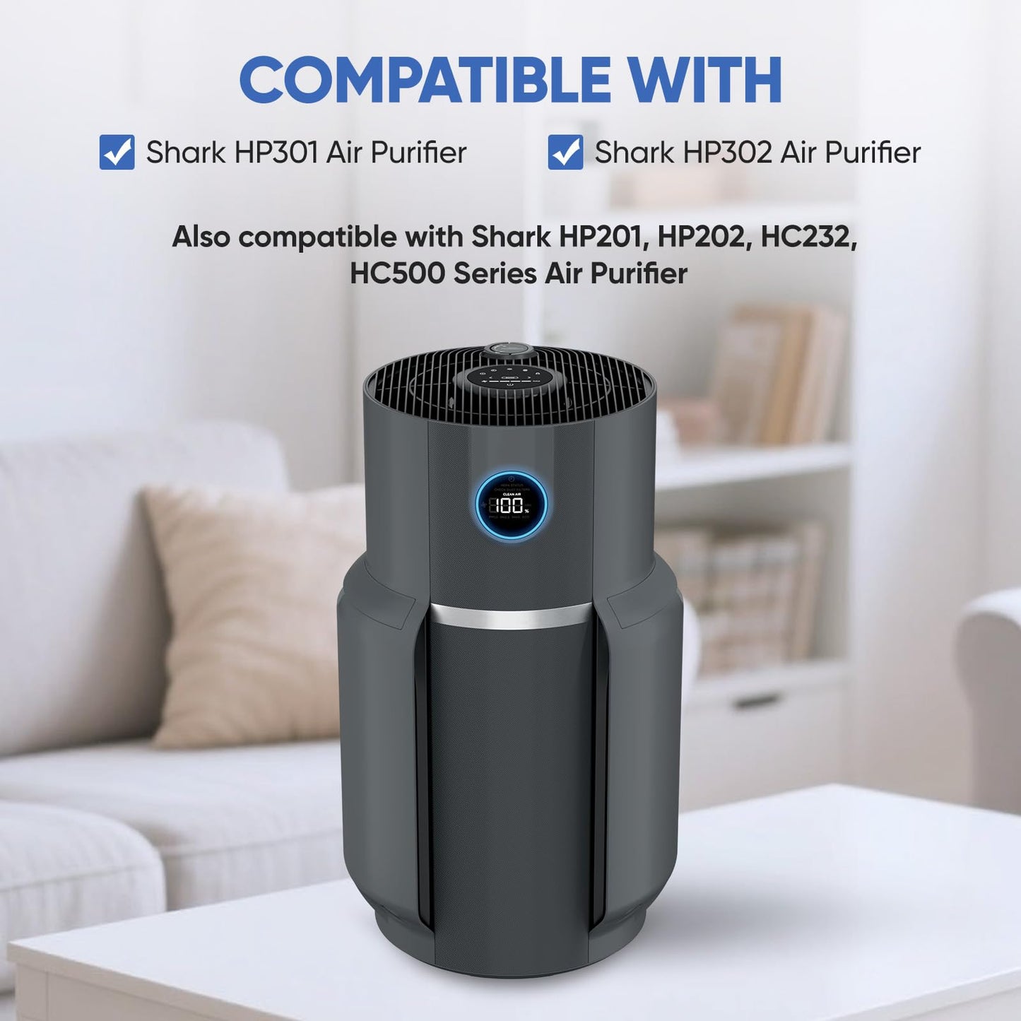 HP302 HP301 Replacement Filter Compatible with Shark HP300 Series Never-Change Air Purifier, True HEPA Filter for HP301, HP201, HP202, HC232 Series, HC501 Series Air Purifiers Part # HE3FKPET