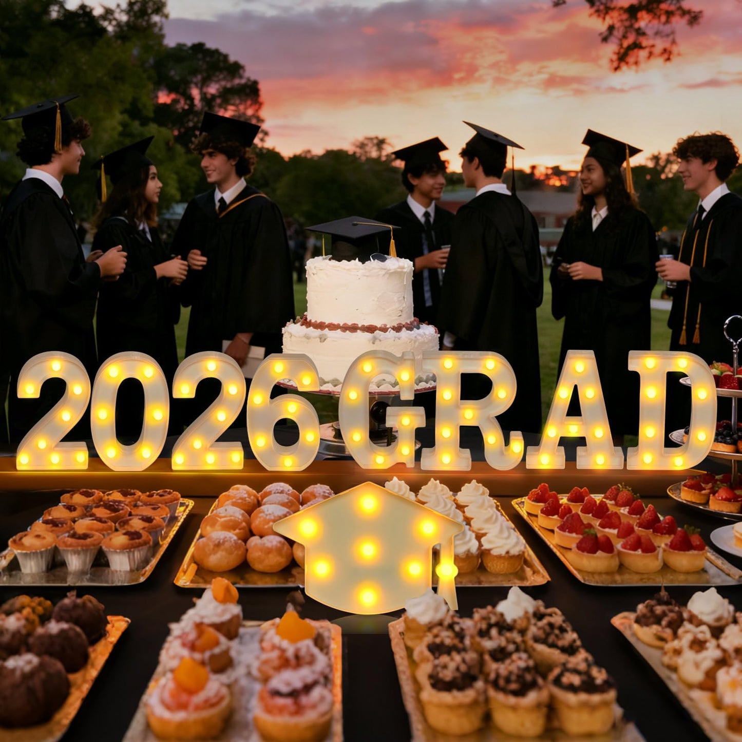2026 Graduation Decorations, Grad Light Up Letters for 2026 Graduation Party Decorations, Grad 2026 and a Cap 2026, Kindergarten Preschool High School College Wall Table Decor Party Supplies